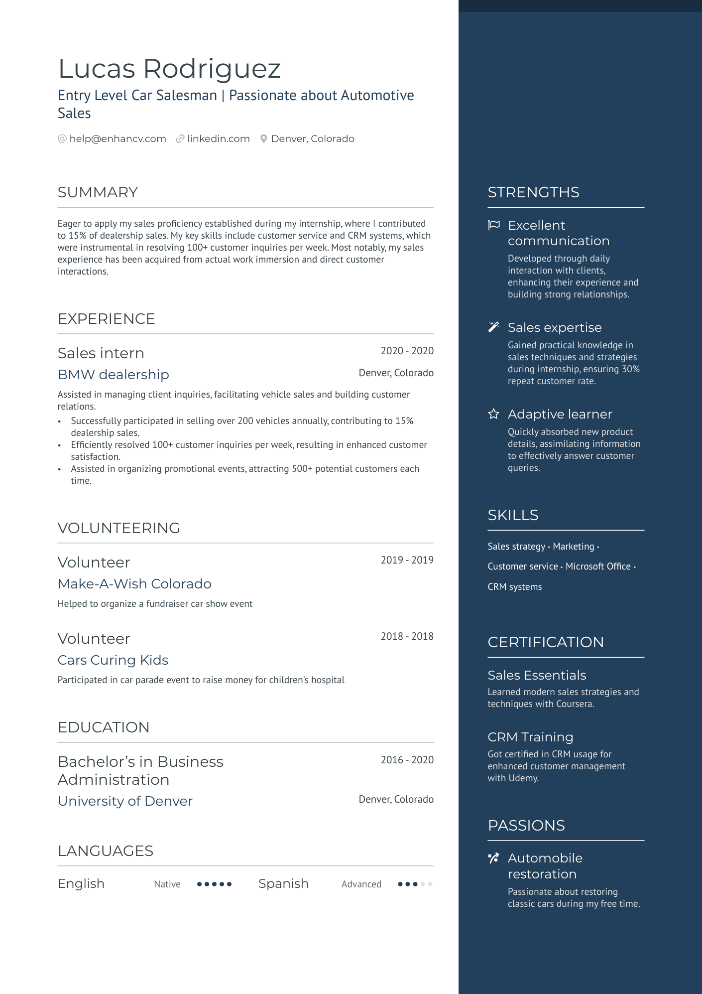 Entry Level Car Salesman Resume Example