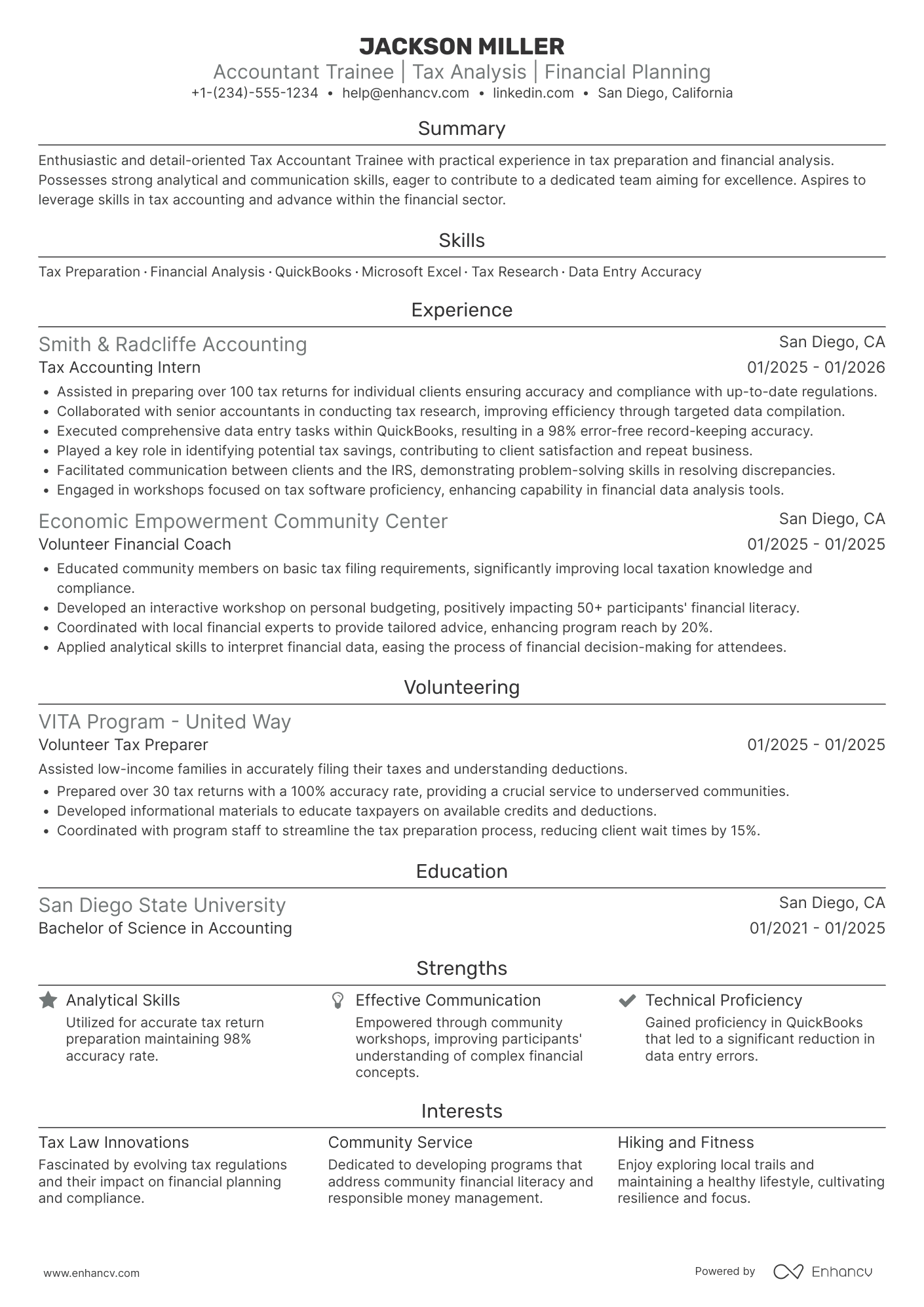 Tax Accountant Trainee Resume Example