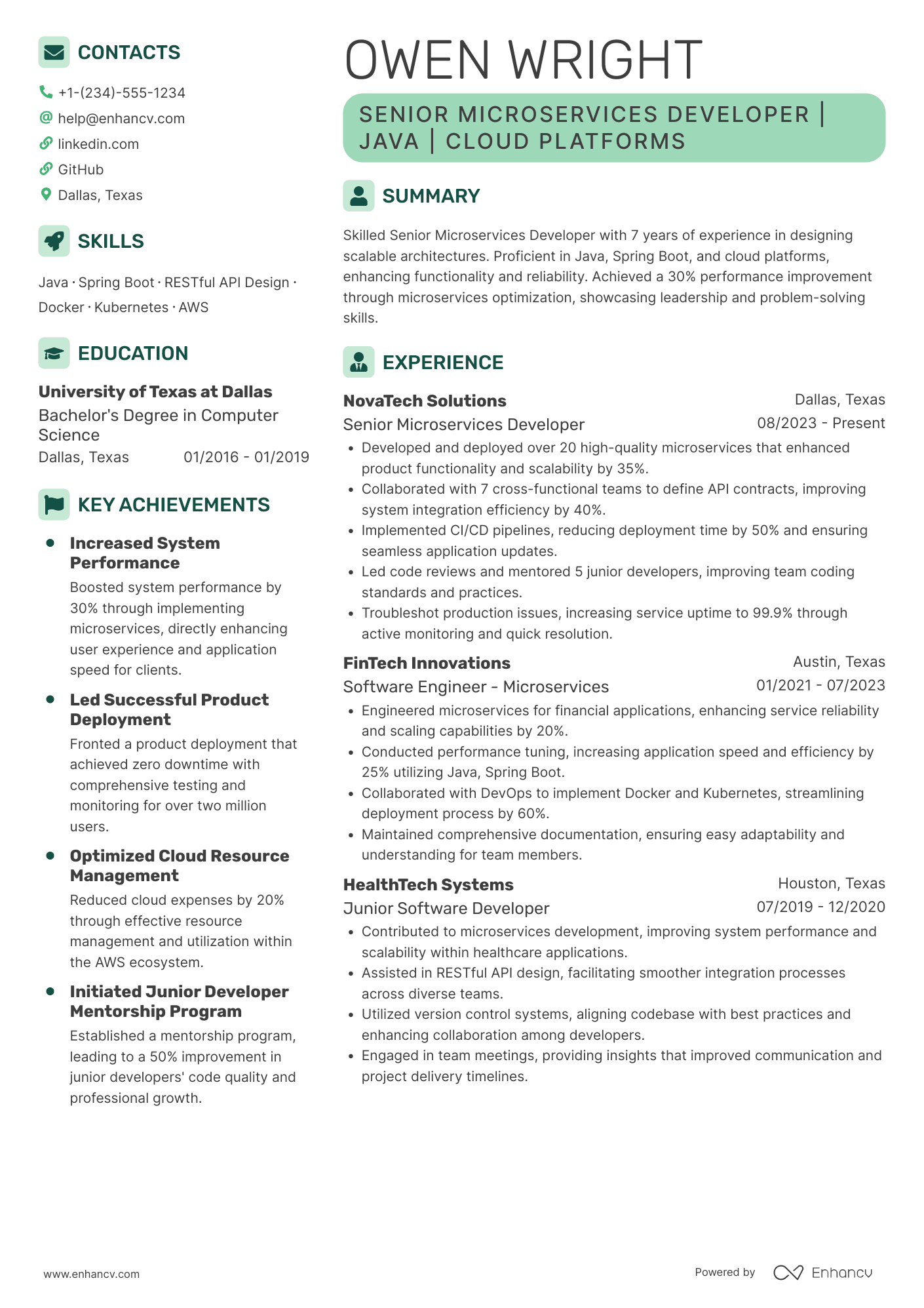 Senior Microservices Developer Resume Example