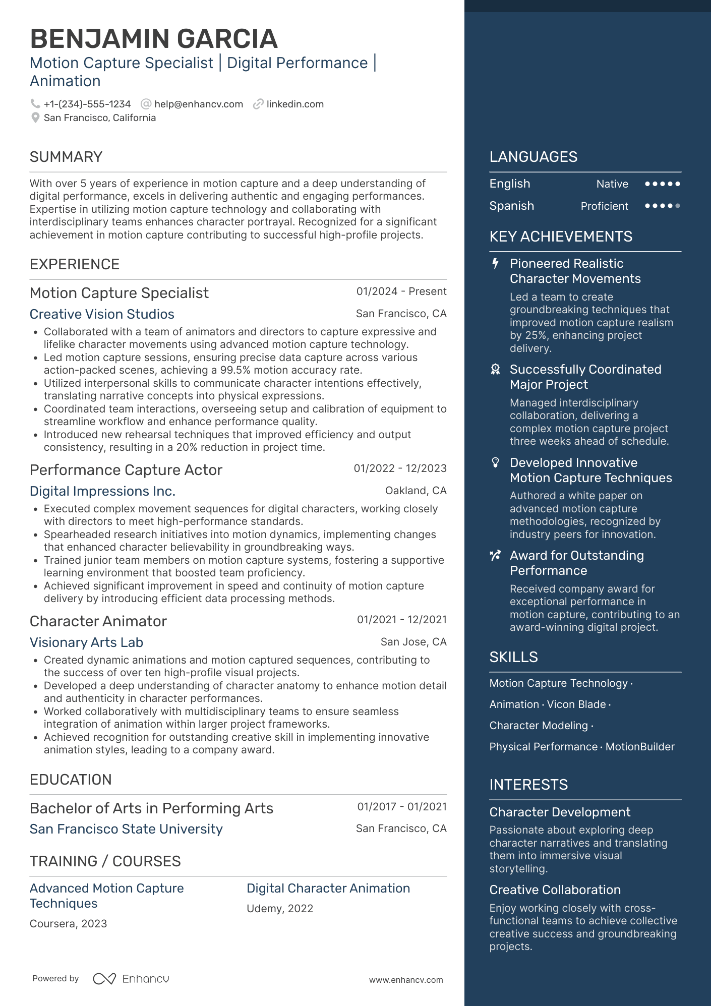 Motion Capture Actor Resume Example