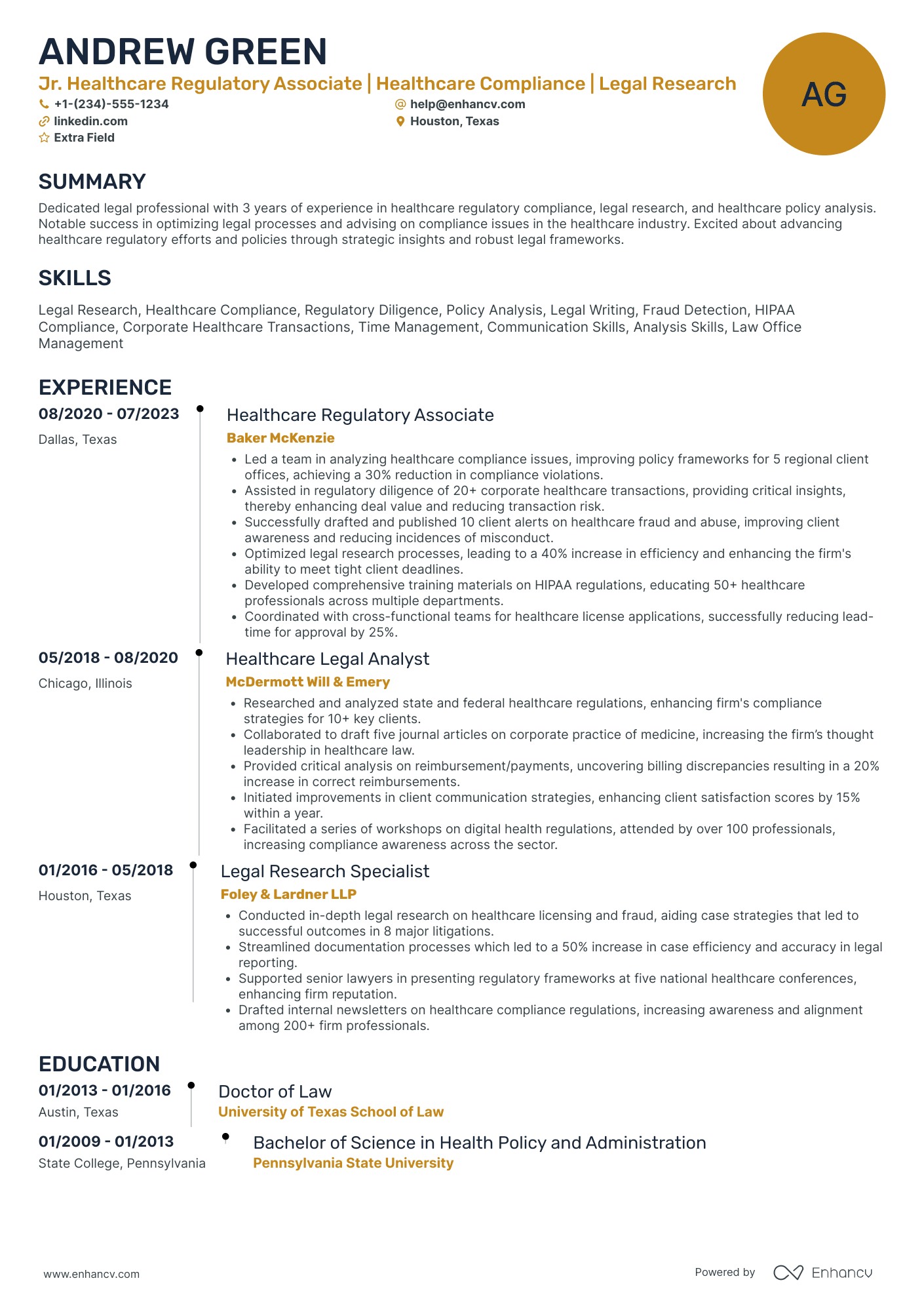 Healthcare Compliance Attorney Resume Example