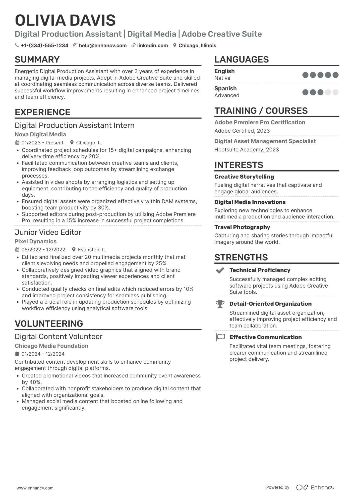 Digital Production Assistant Resume Example