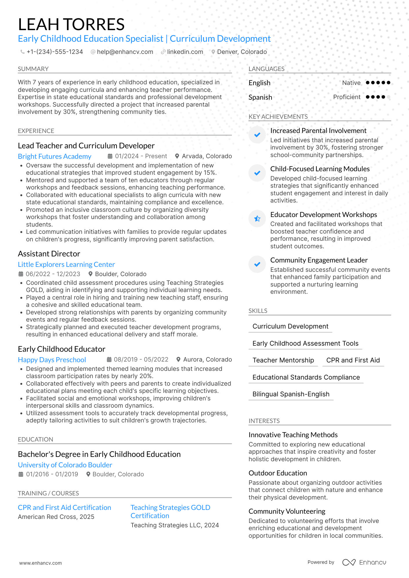 Early Childhood Teacher Coordinator Resume Example