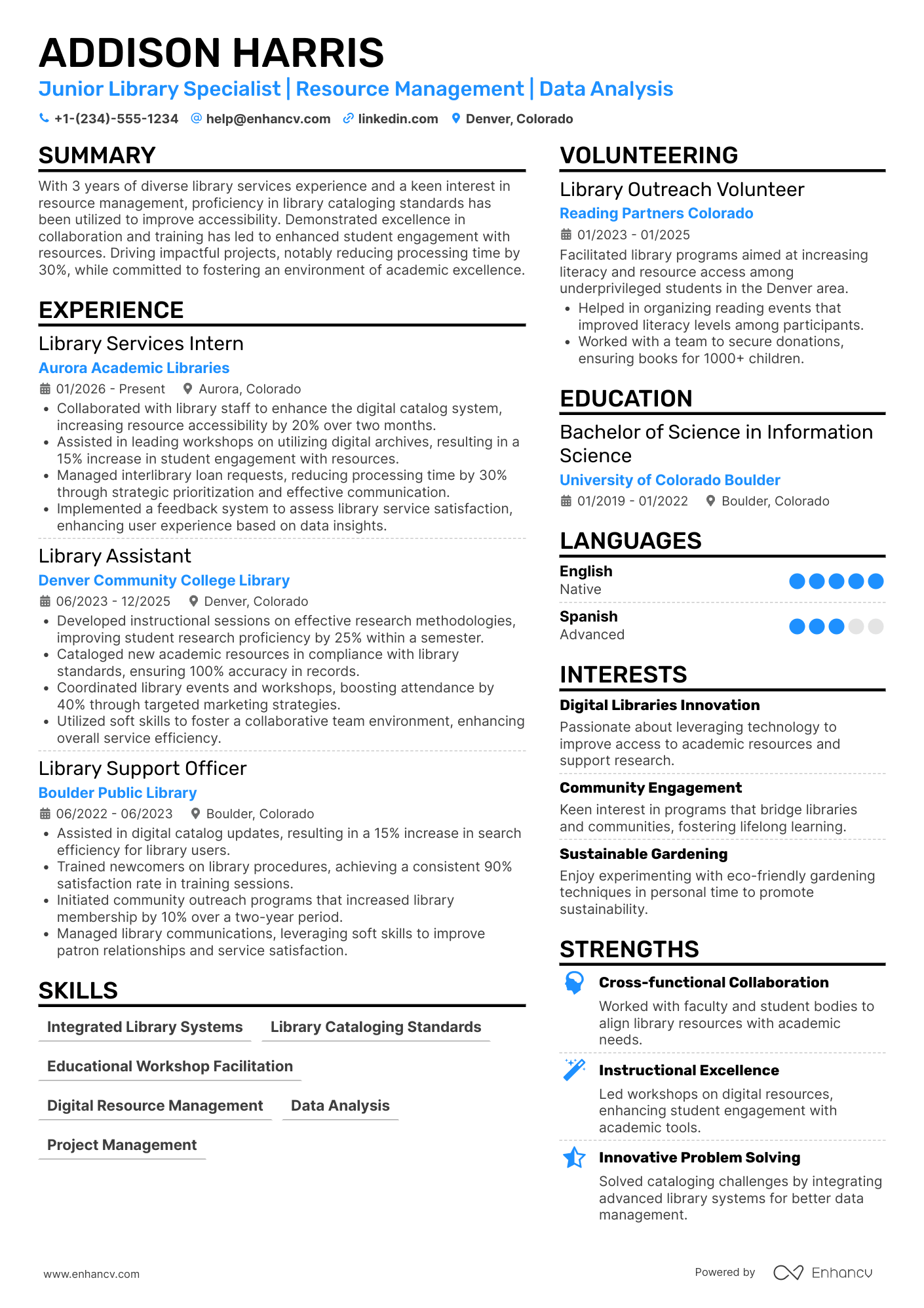Grad School Library Services Coordinator Resume Example
