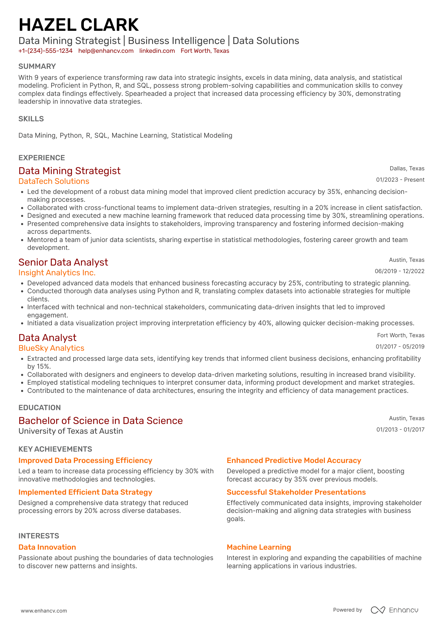 Experienced Data Mining Strategist Resume Example