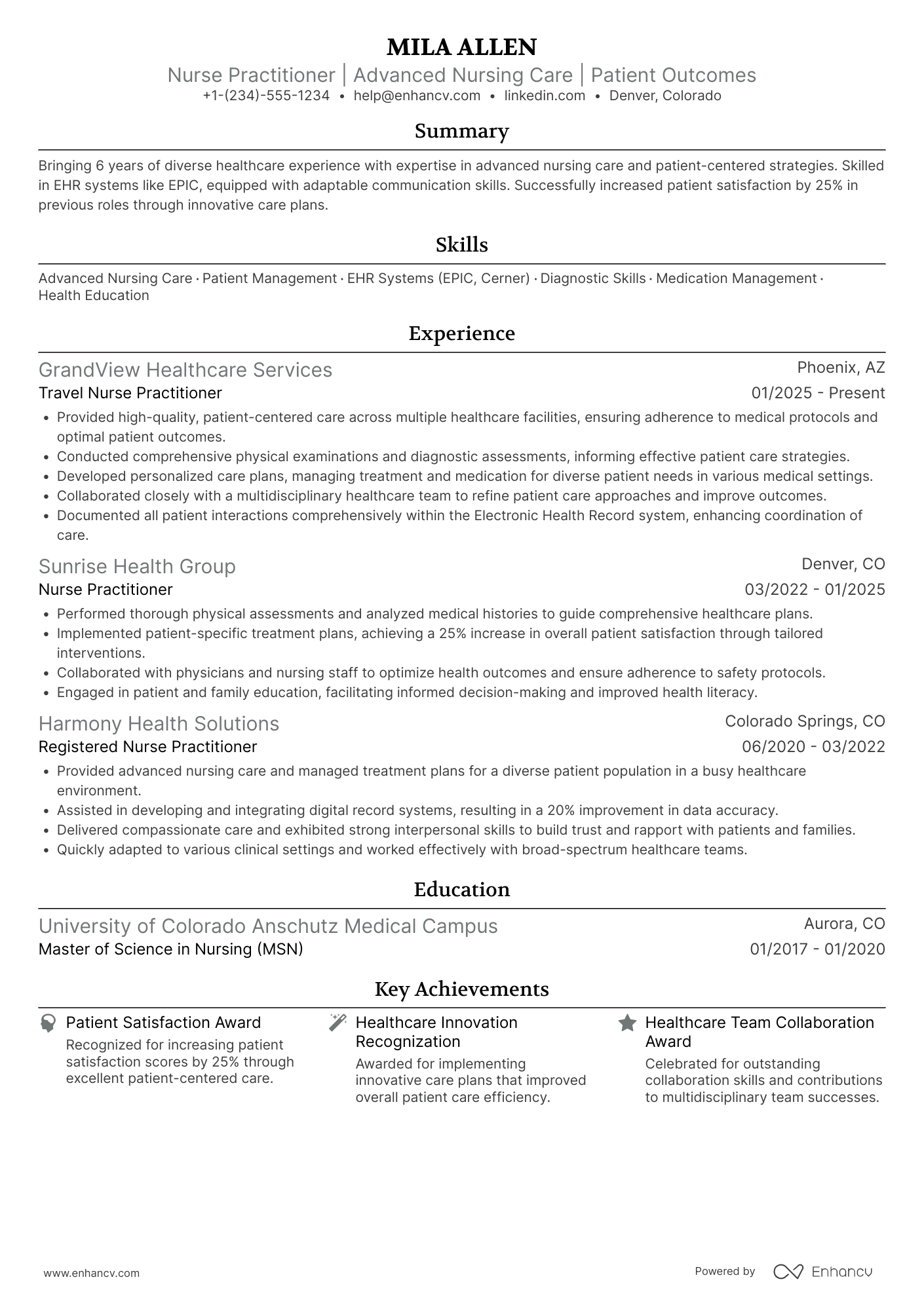 Travel Nurse Practitioner Resume Example