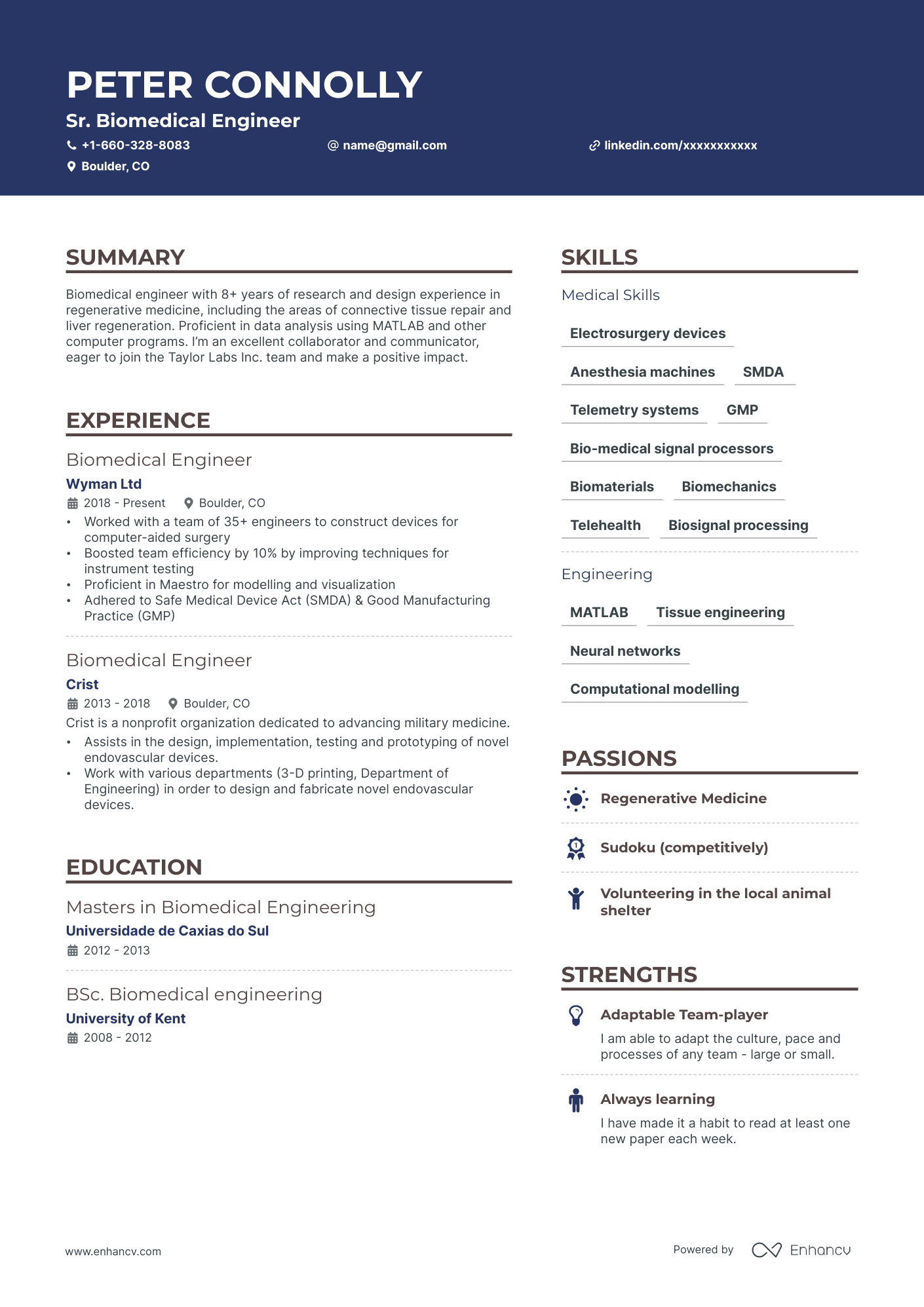 Biomedical Engineer Resume Example
