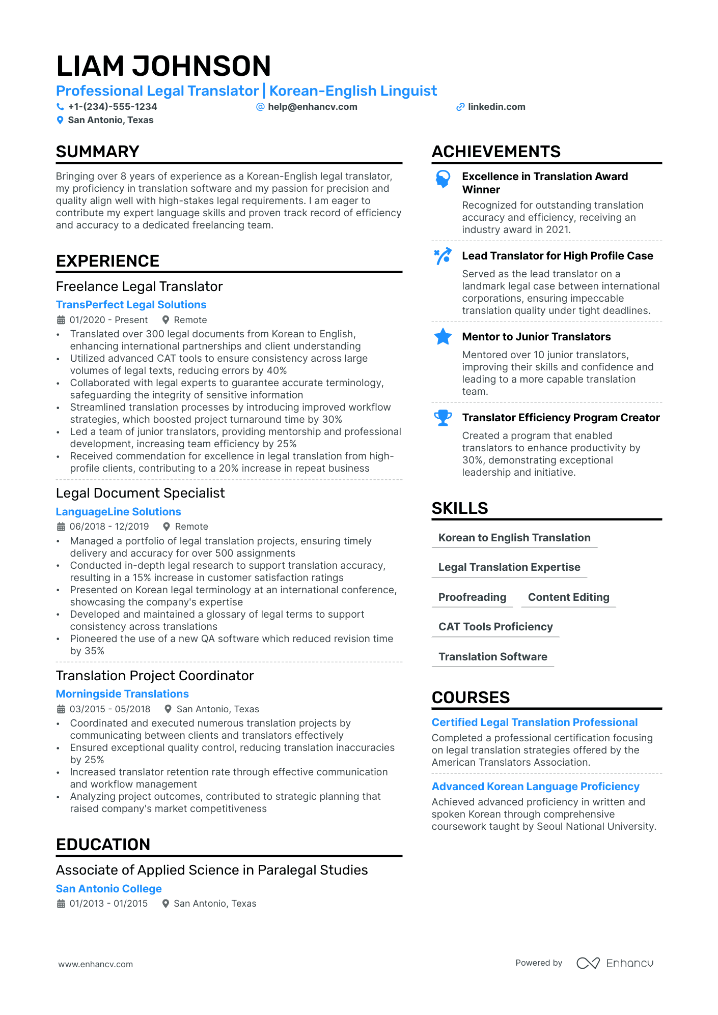 Legal Translator Resume Example