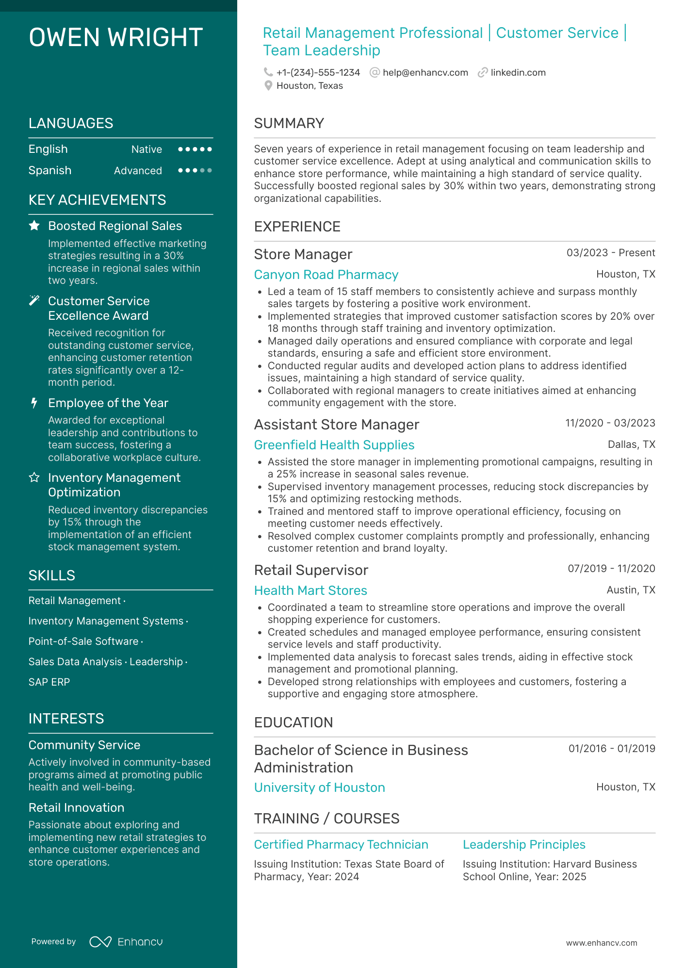 CVS Store Manager Resume Example