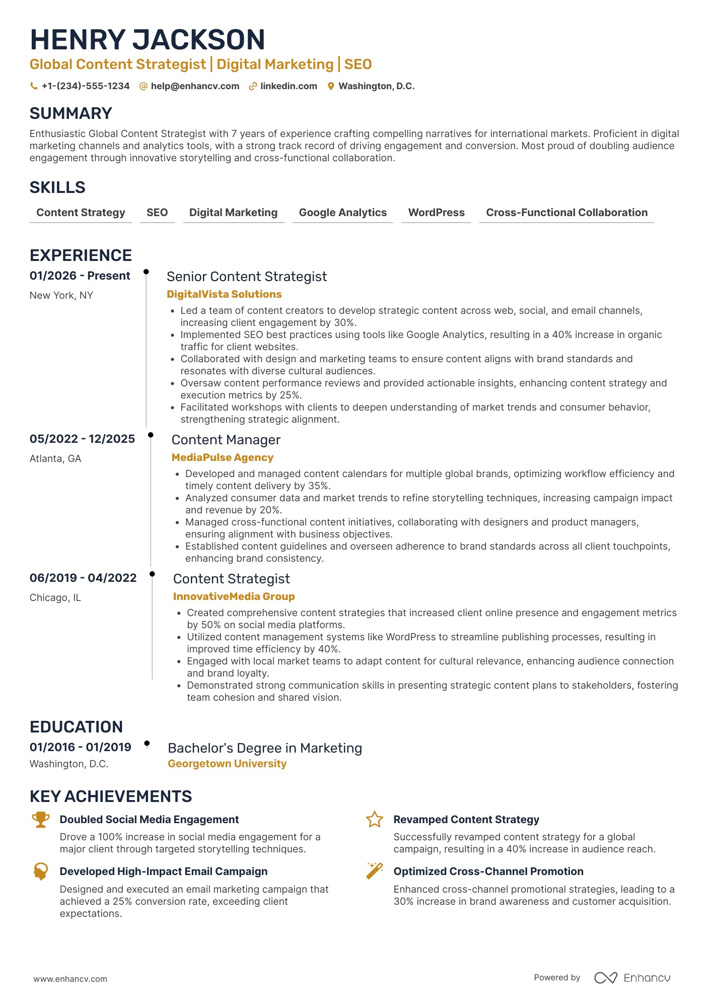 Global Content Strategist Resume Example