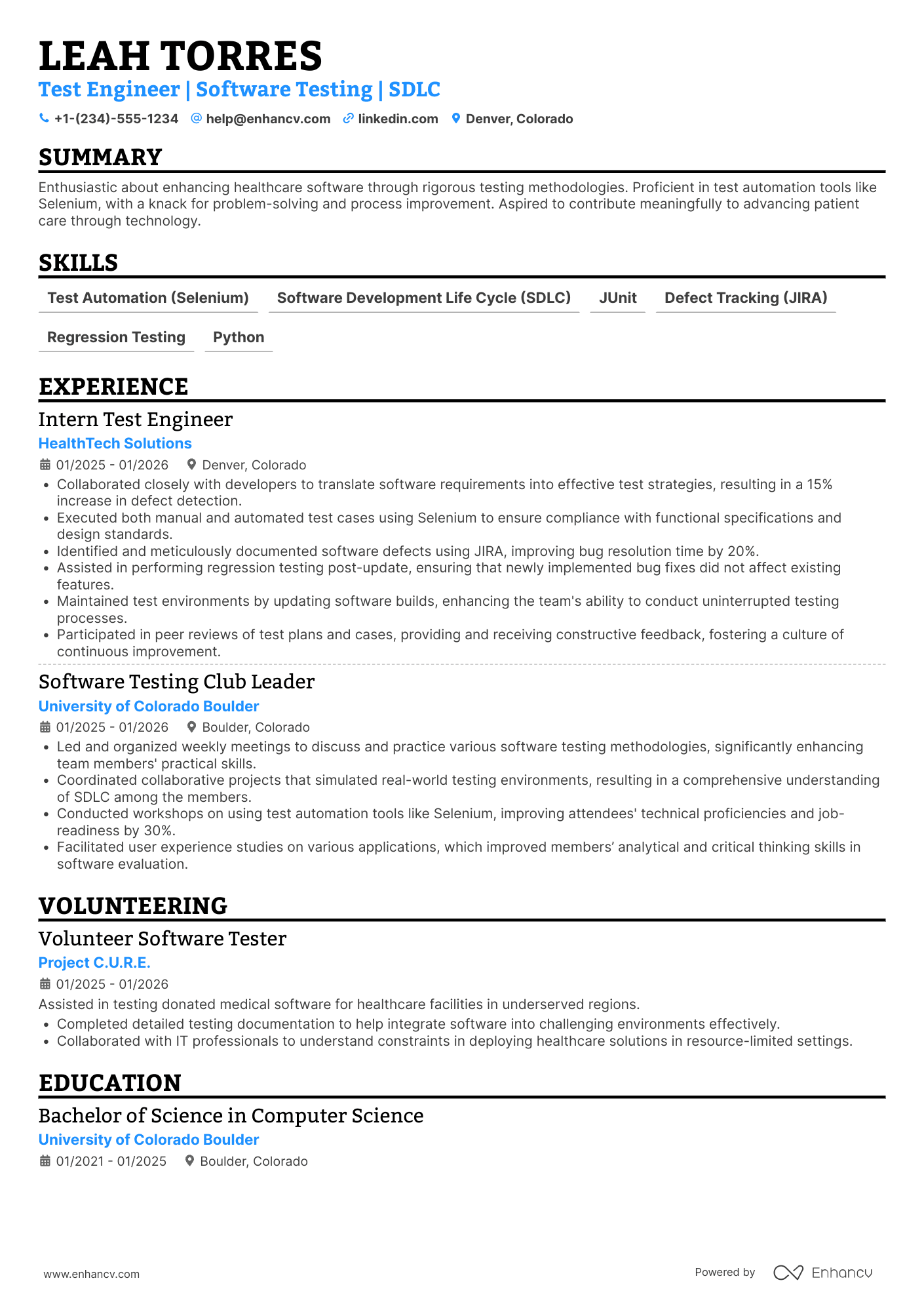 Entry Level Test Engineer Resume Example