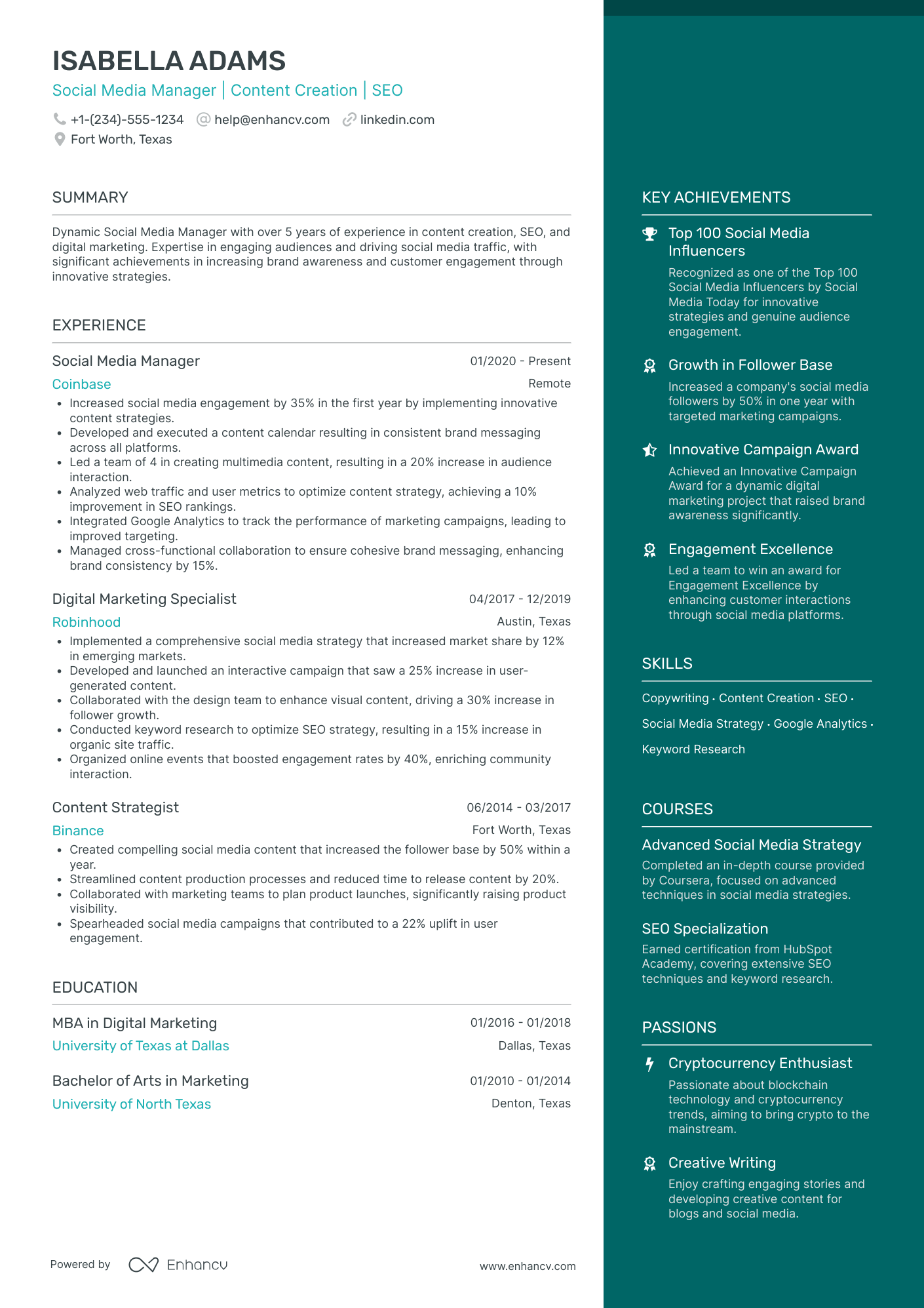 Growth Focused Social Media Manager Resume Example