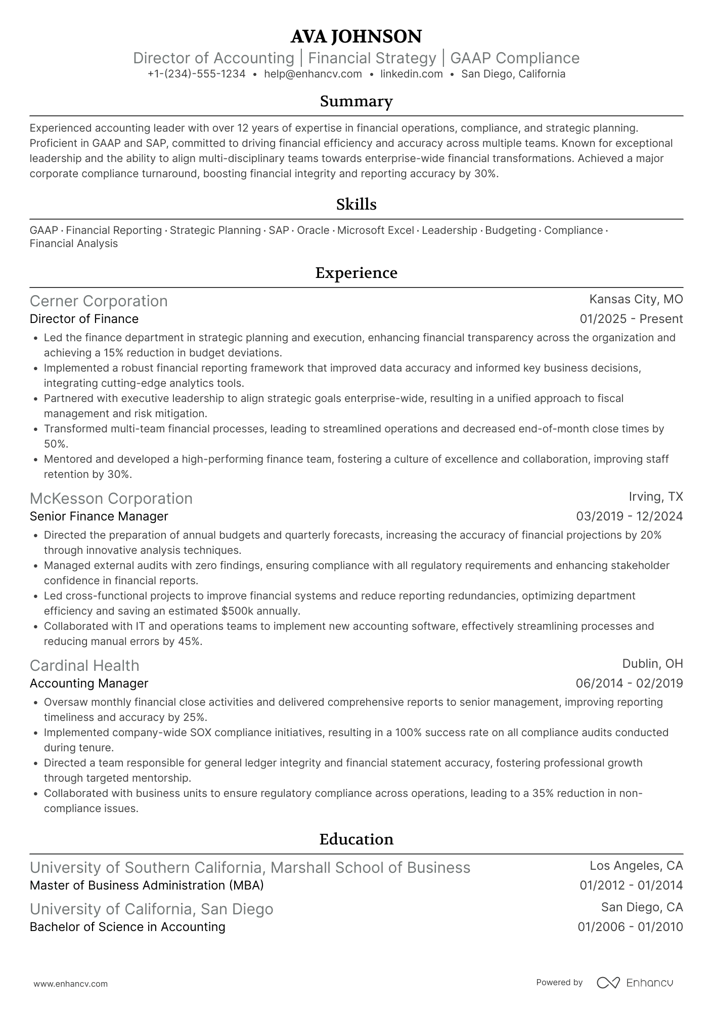 Director of Accounting Resume Example