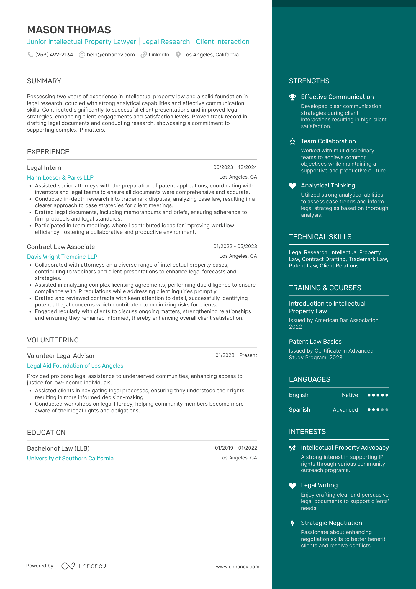 Junior Intellectual Property Lawyer Resume Example