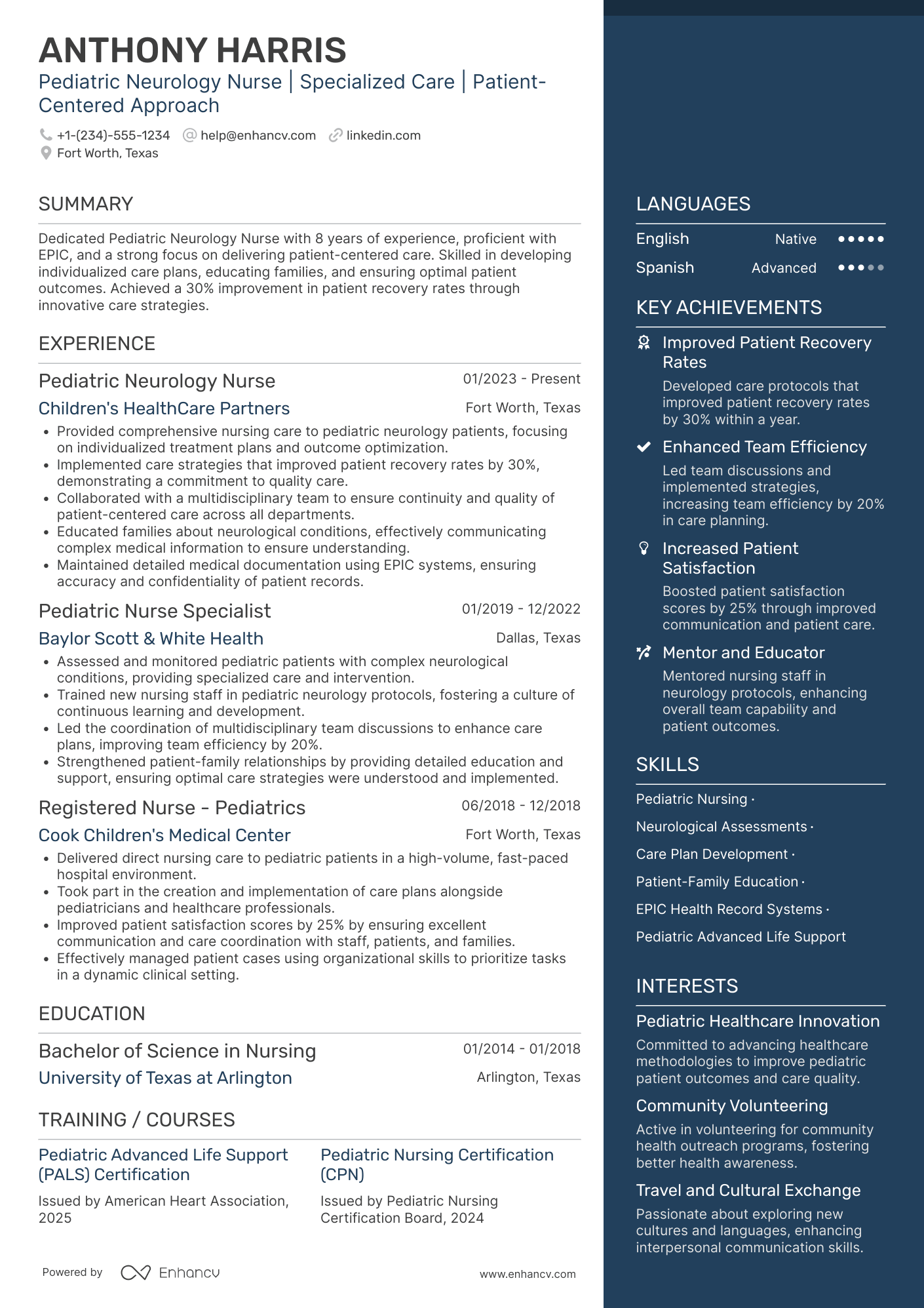 Pediatric Neurology Nurse Resume Example