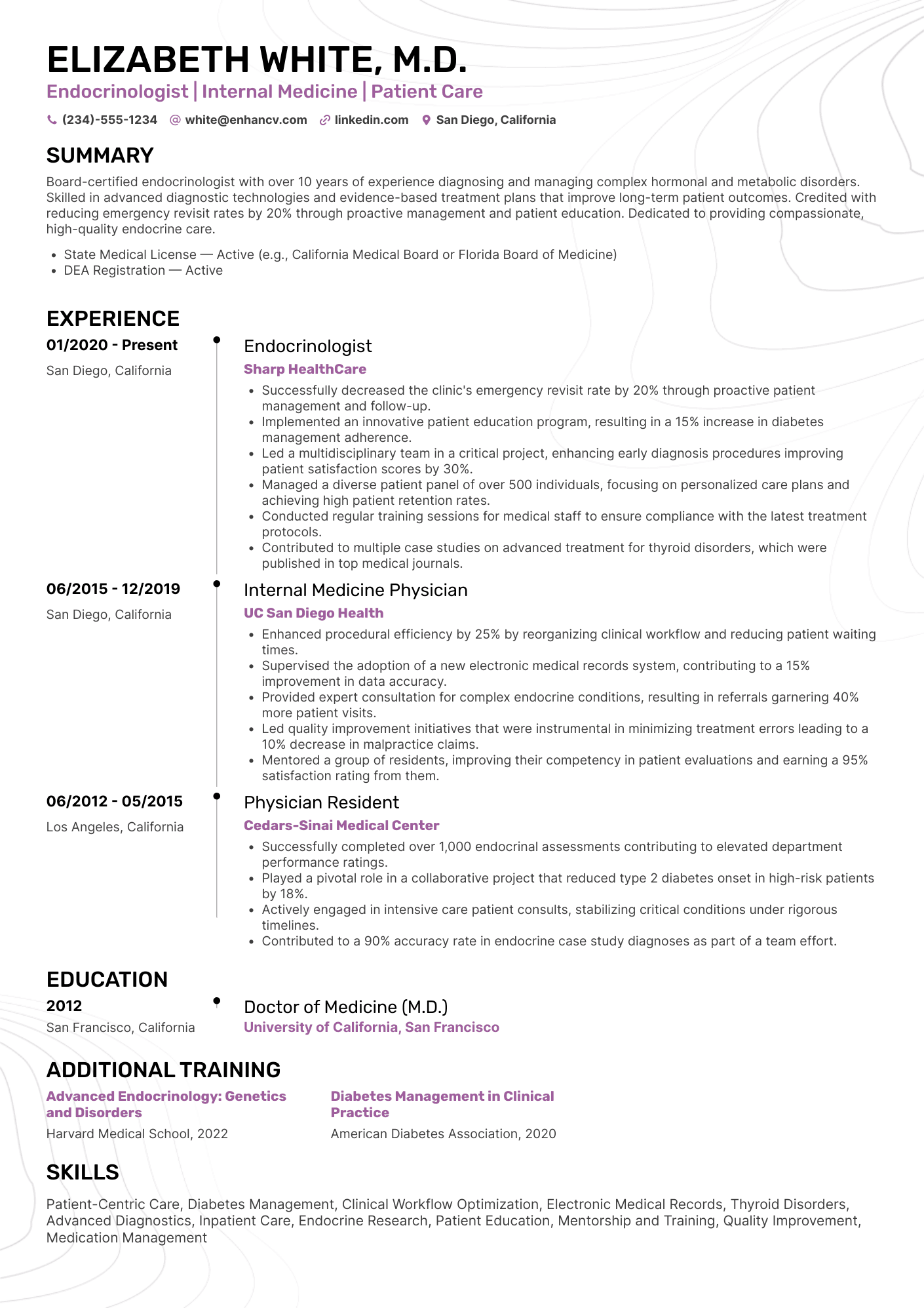 Endocrinologist Resume Example