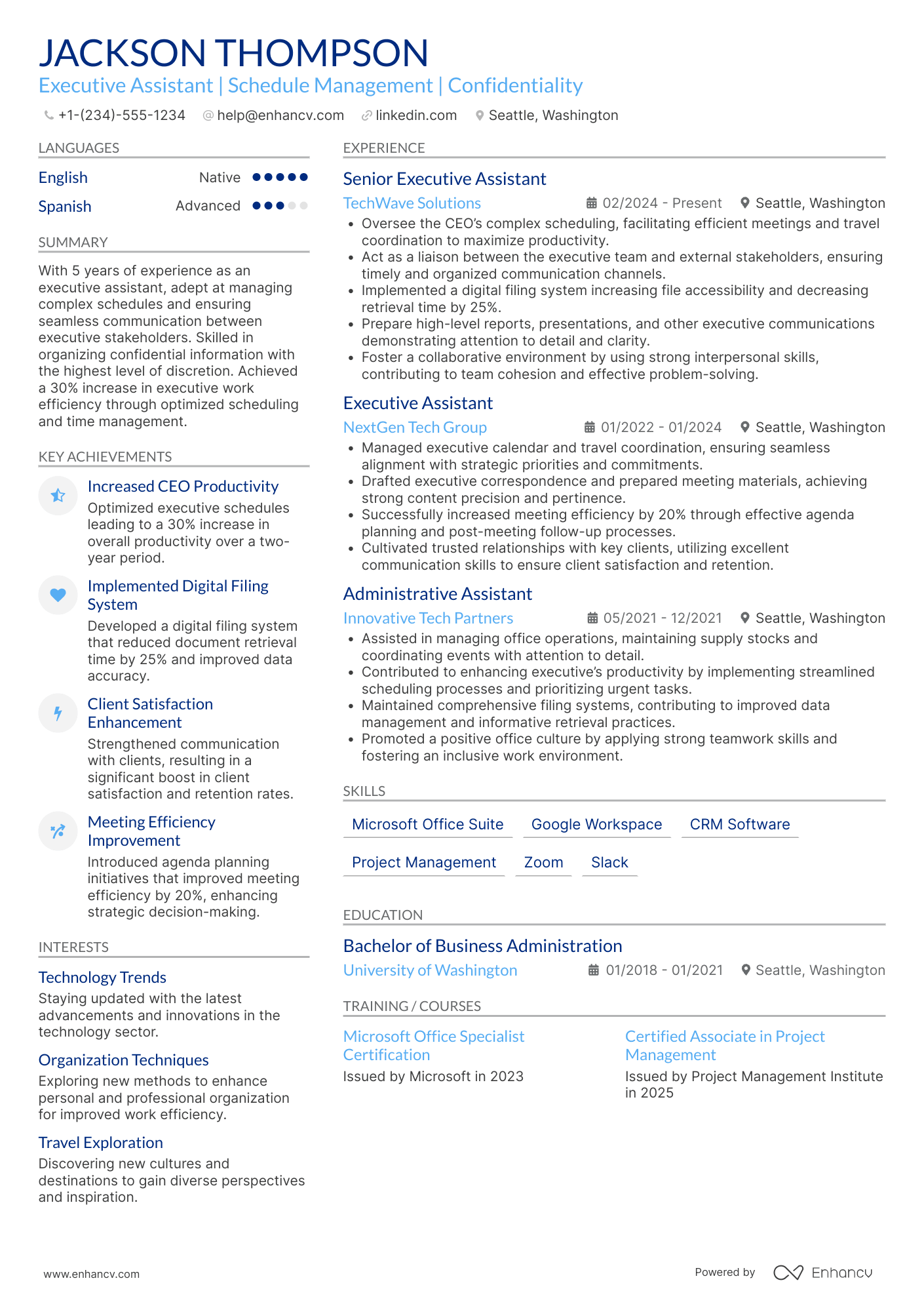Personal Executive Assistant Resume Example