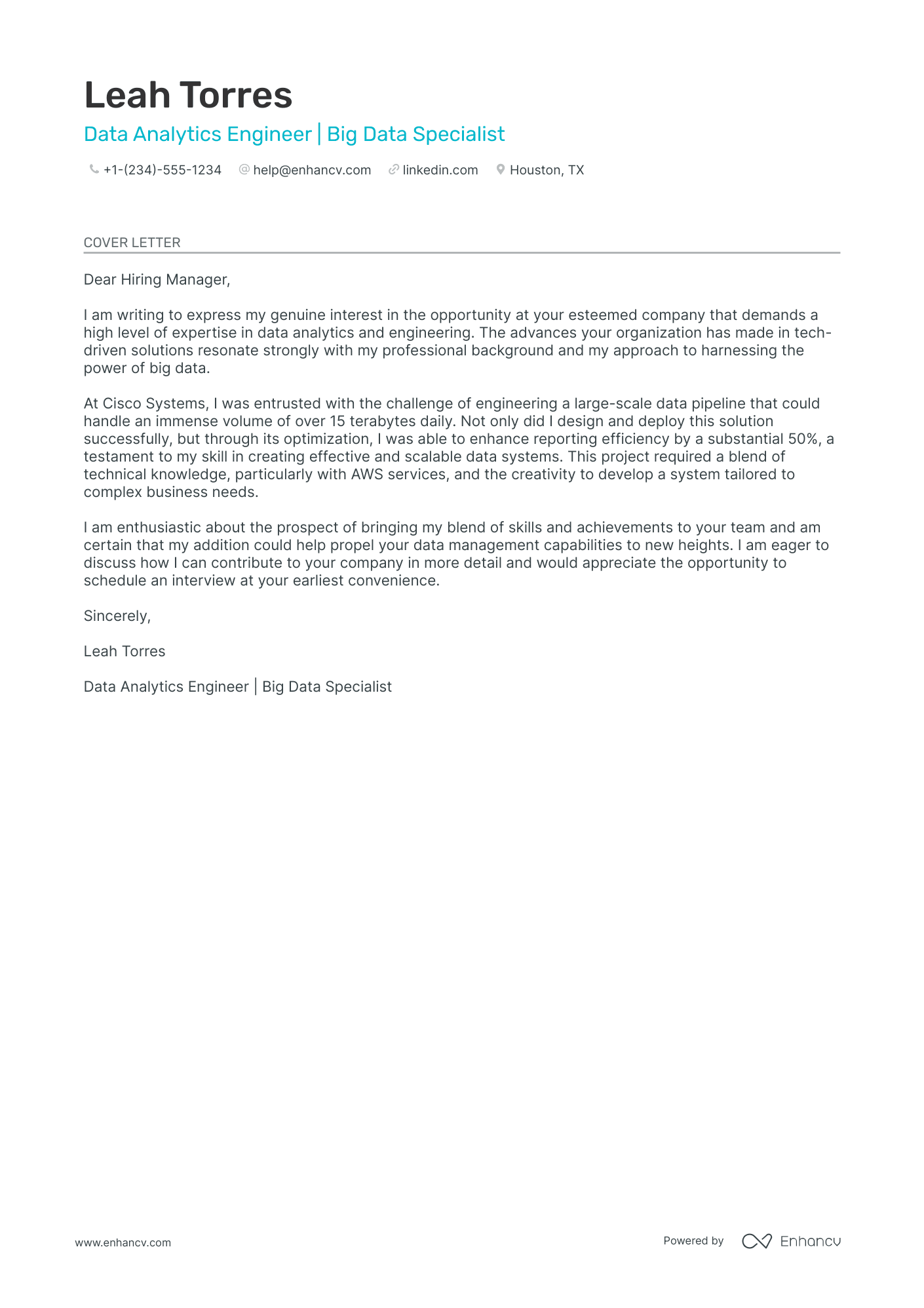 Data Analytics Engineer Resume Example
