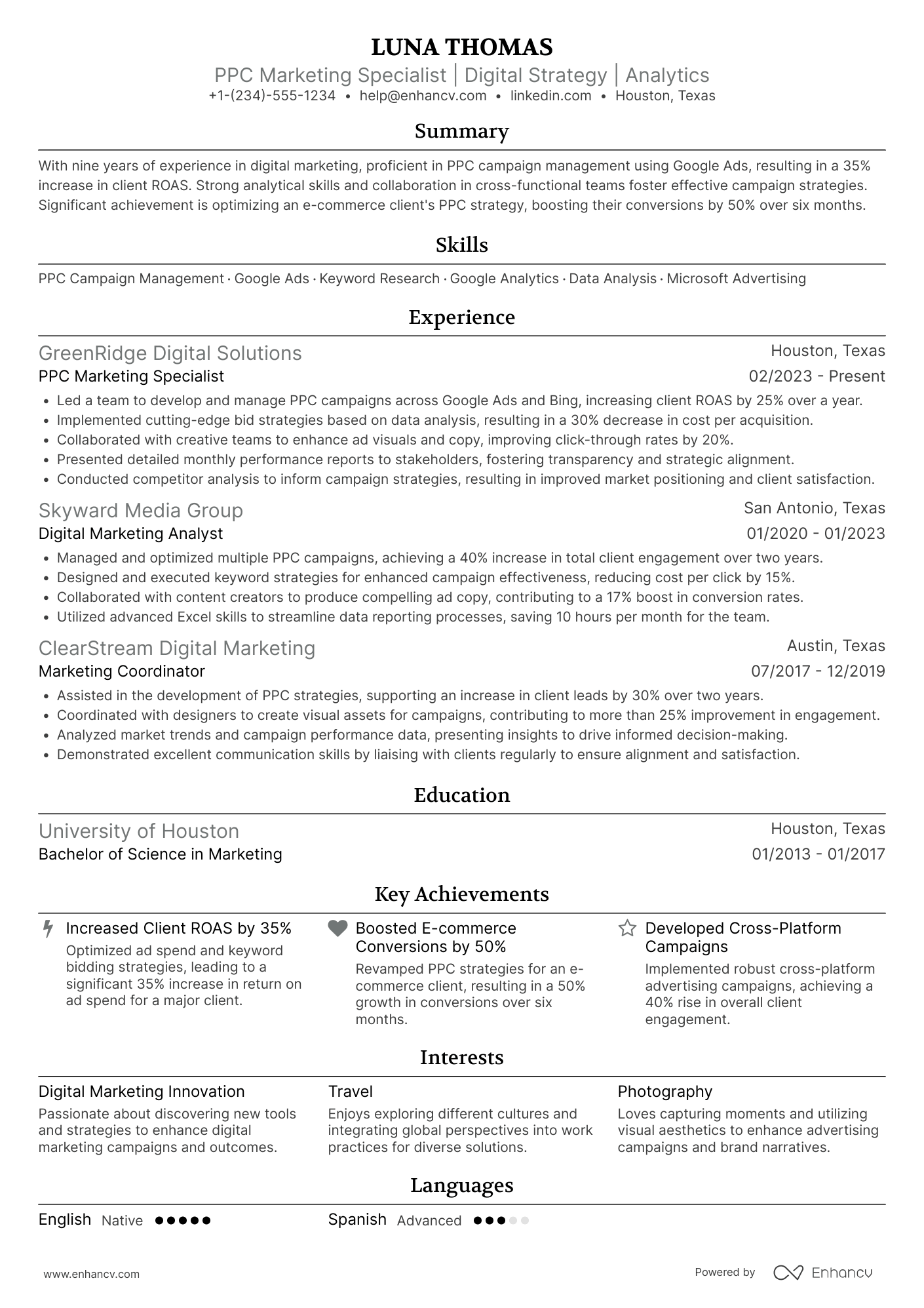 PPC Marketing Coordinator Resume Example
