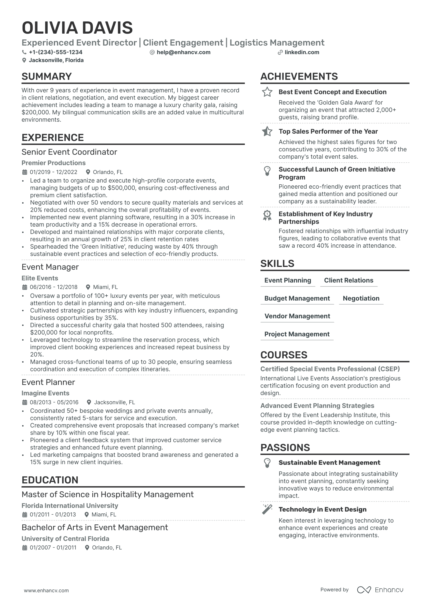 Event Director Resume Example