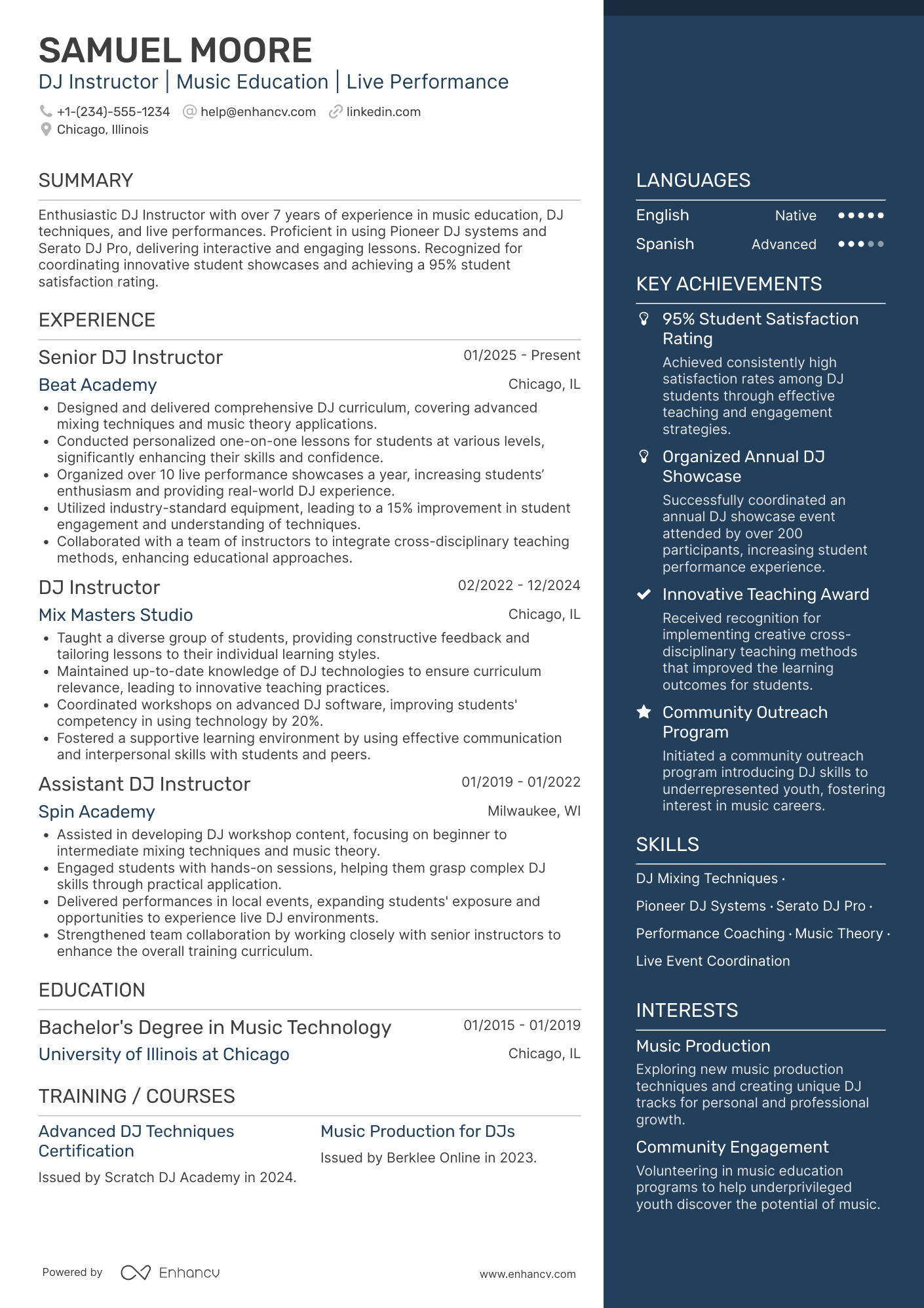 DJ Instructor Resume Example