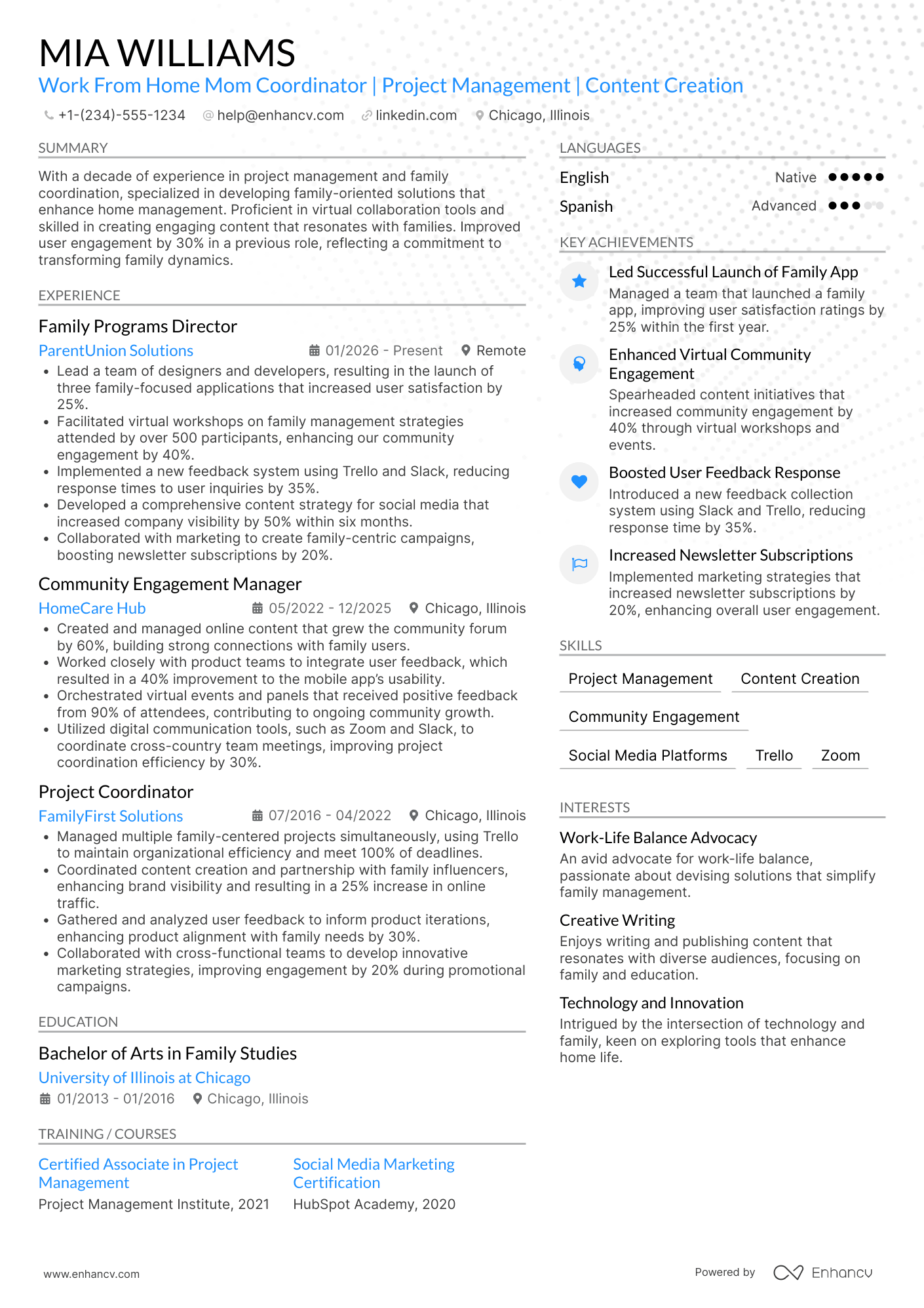 Work From Home Mom Resume Example