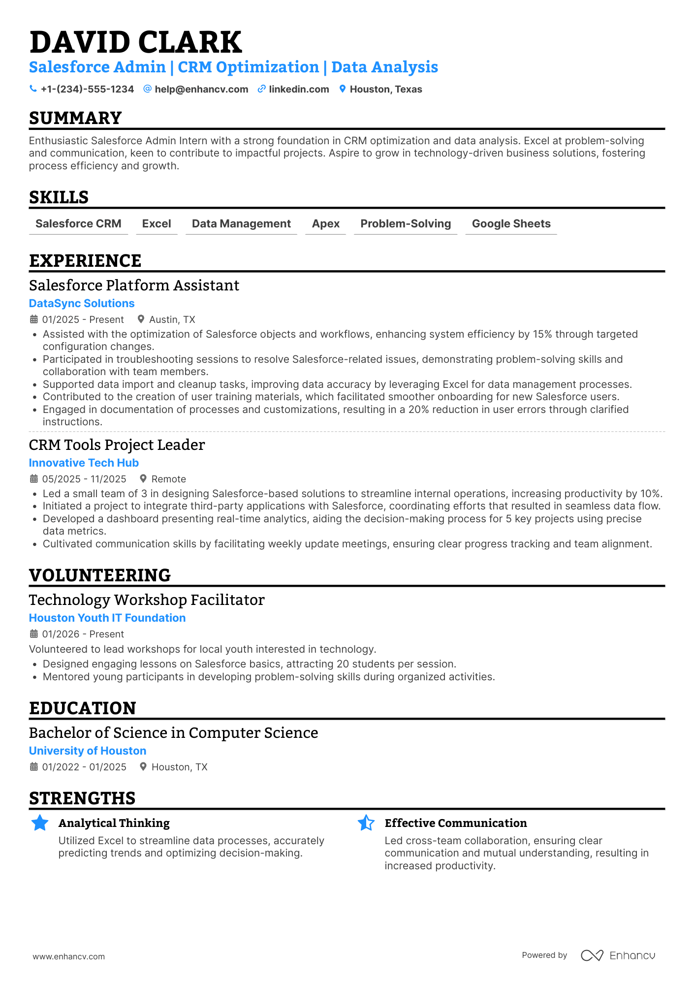 Salesforce Admin Intern Resume Example