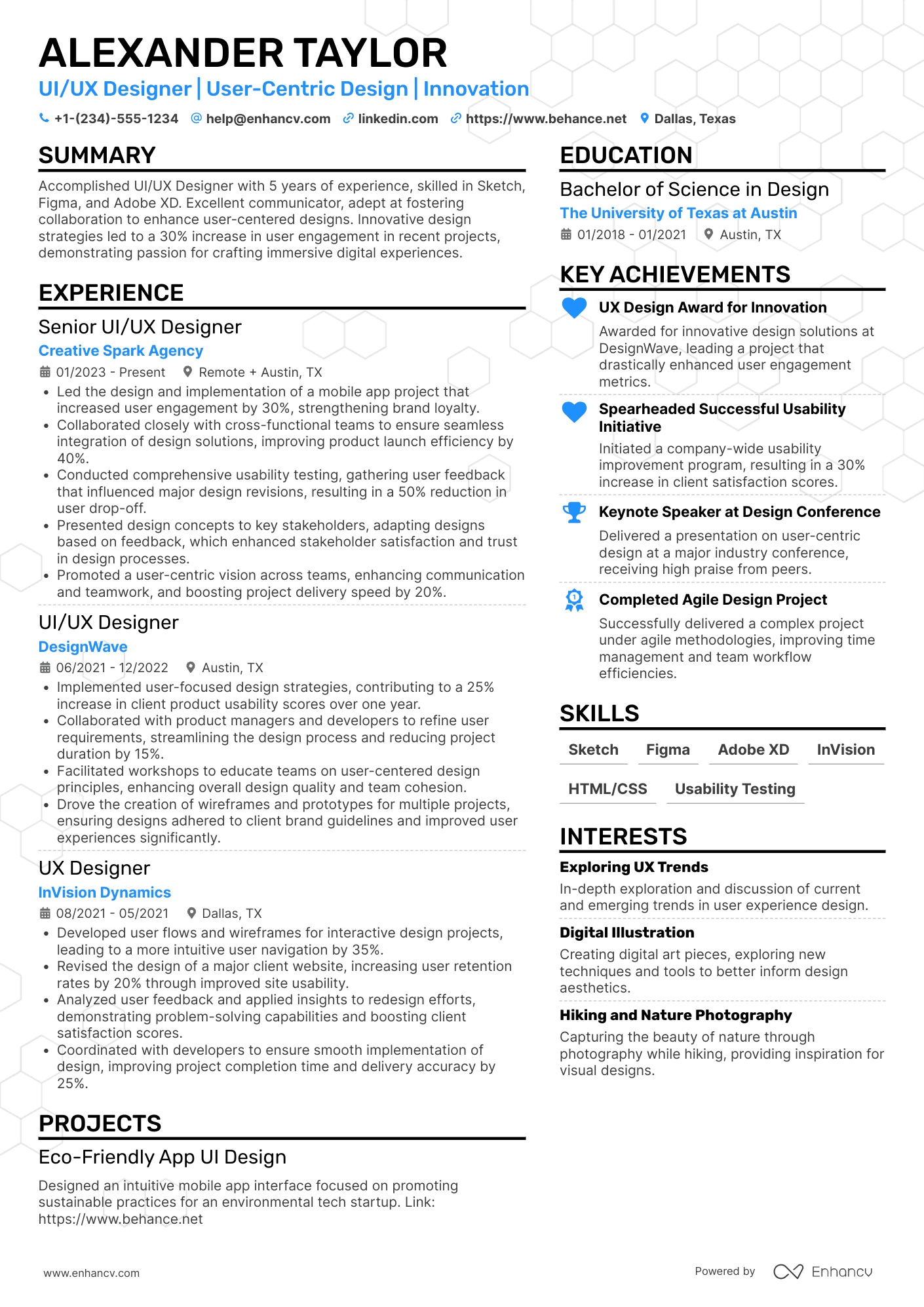 Freelance UI/UX Designer Resume Example