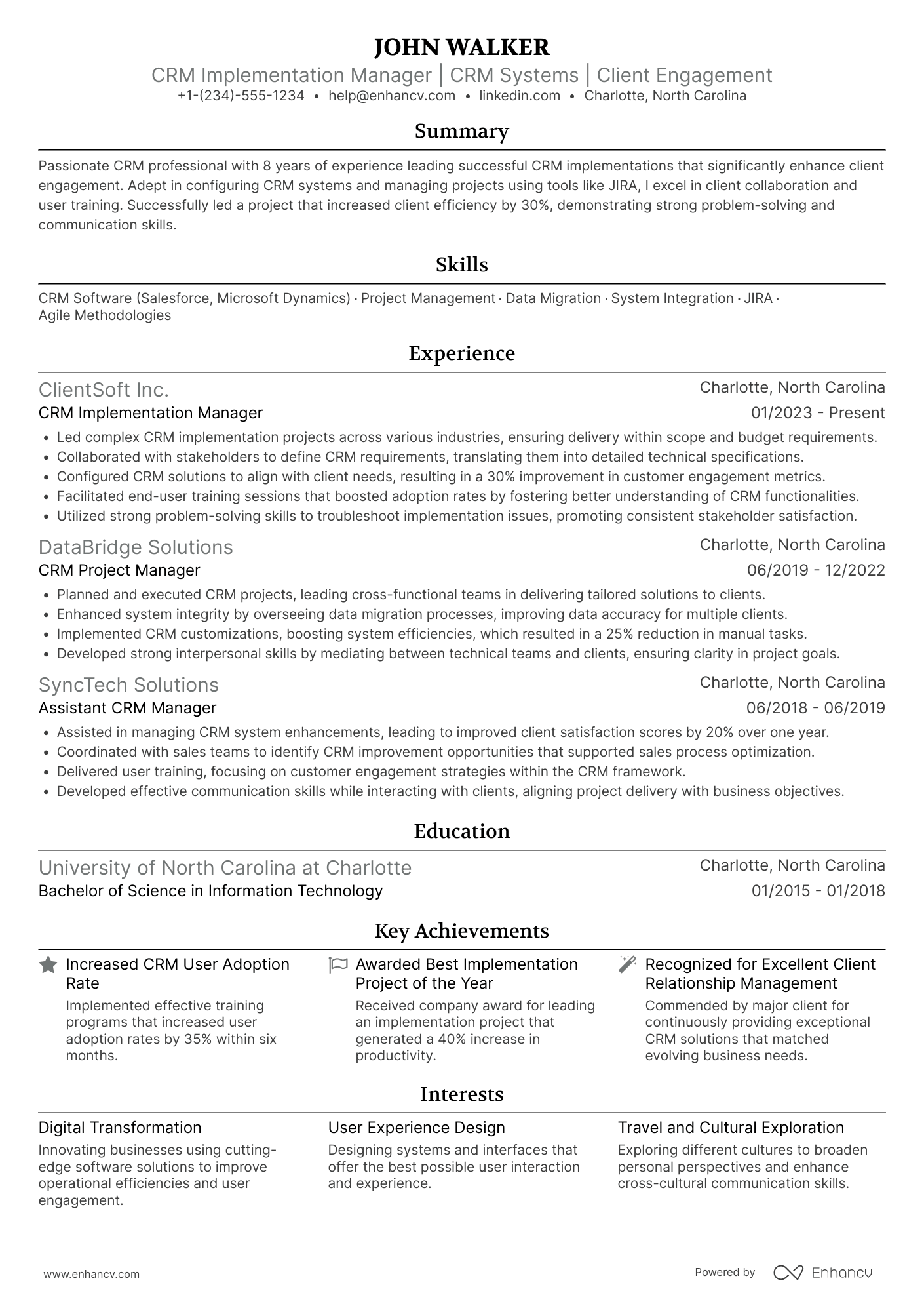 CRM Implementation Manager Resume Example