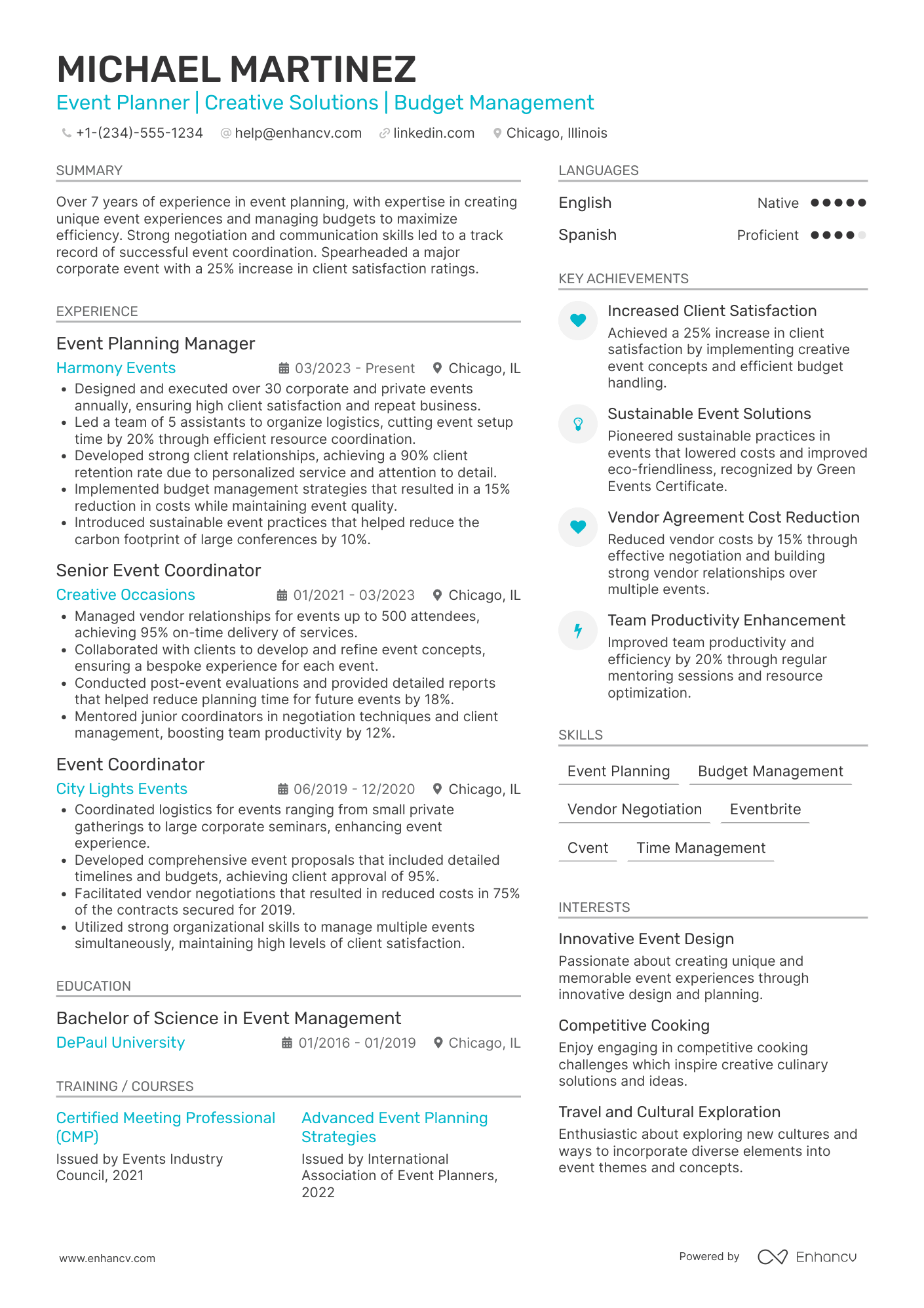 Event Planning Consultant Resume Example