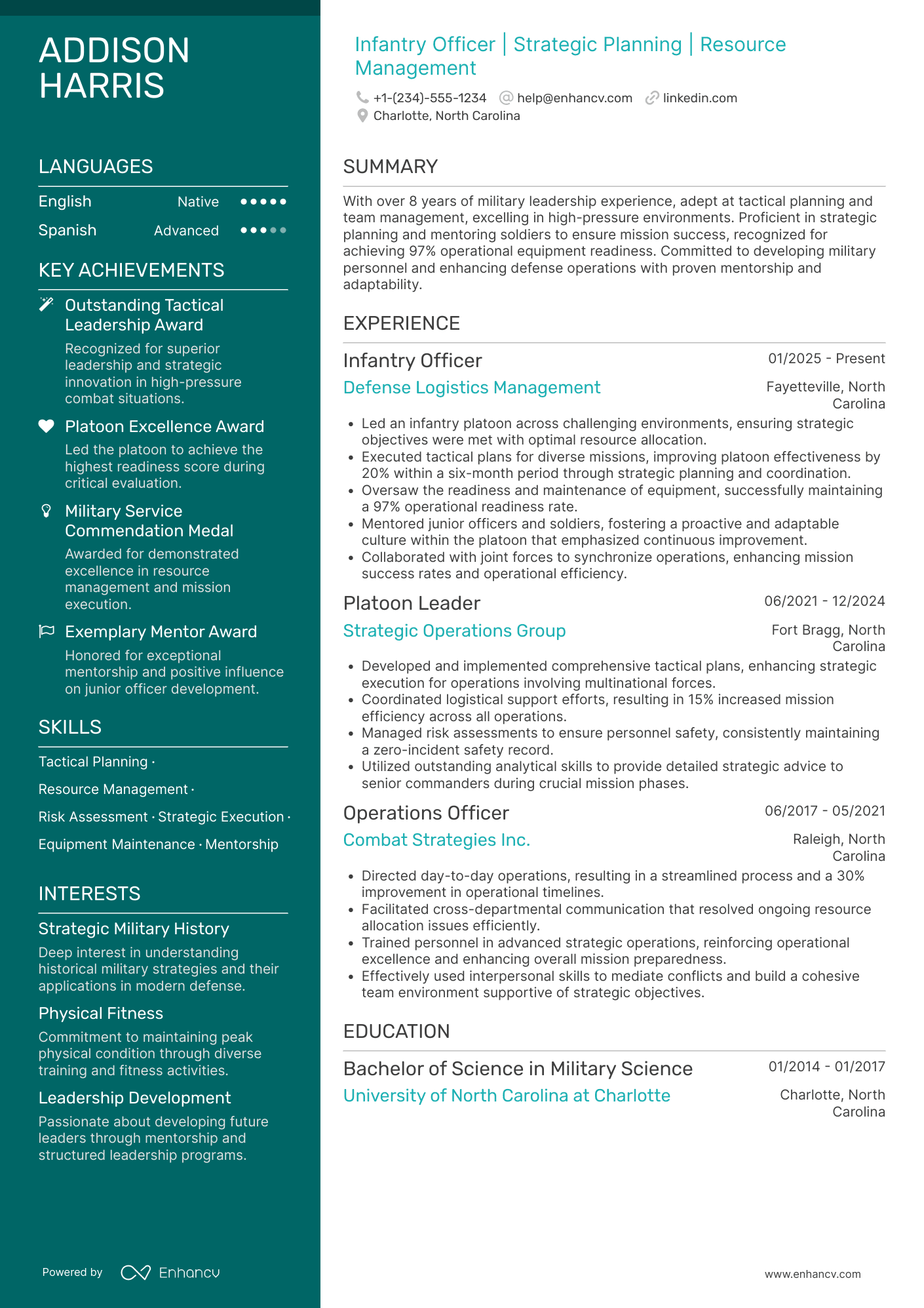 US Army Infantry Officer Resume Example