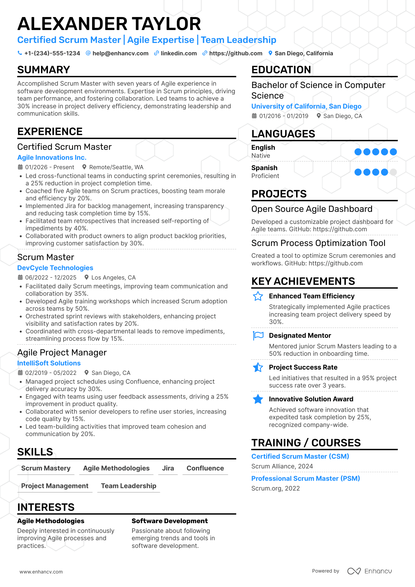 Certified Scrum Master Resume Example
