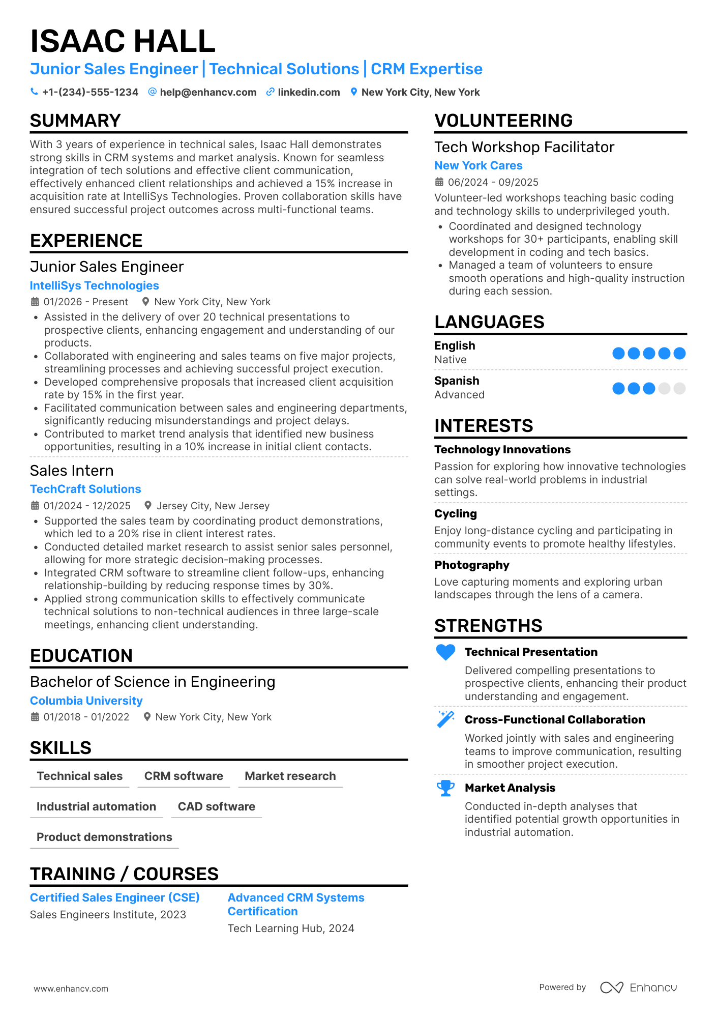 Junior Sales Engineer Resume Example