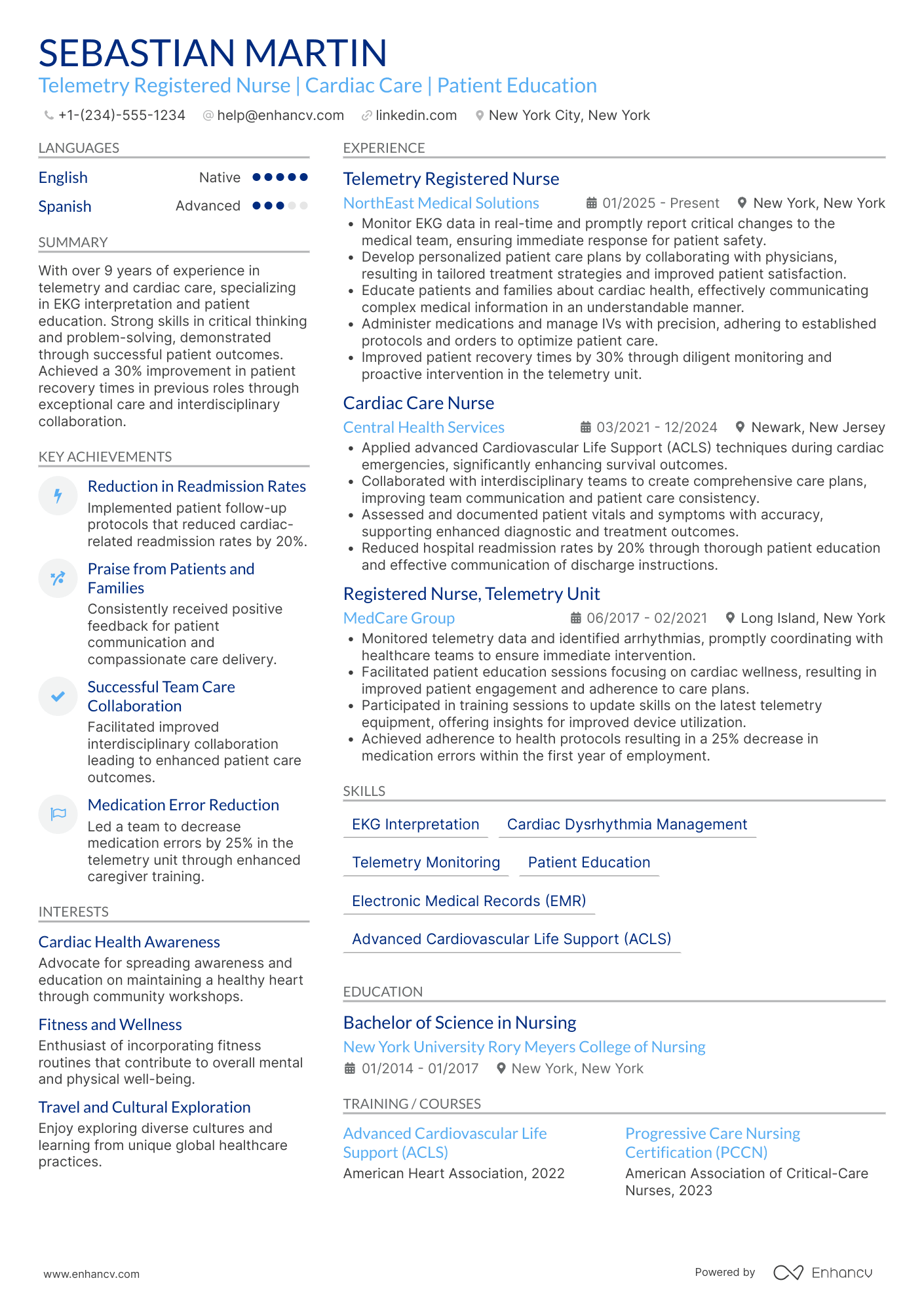 Telemetry Registered Nurse (RN) Resume Example