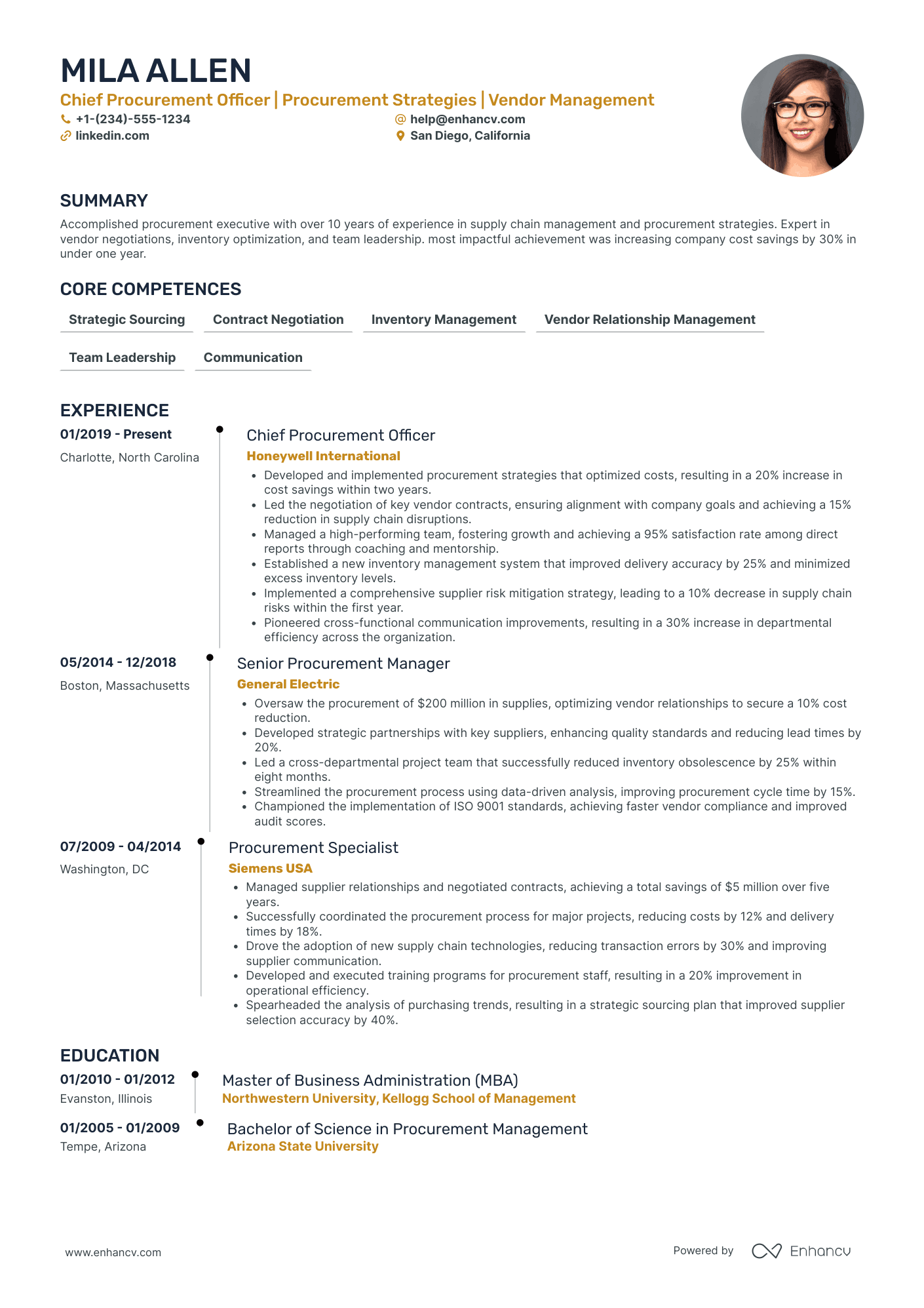 Chief Procurement and Supply Chain Officer Resume Example