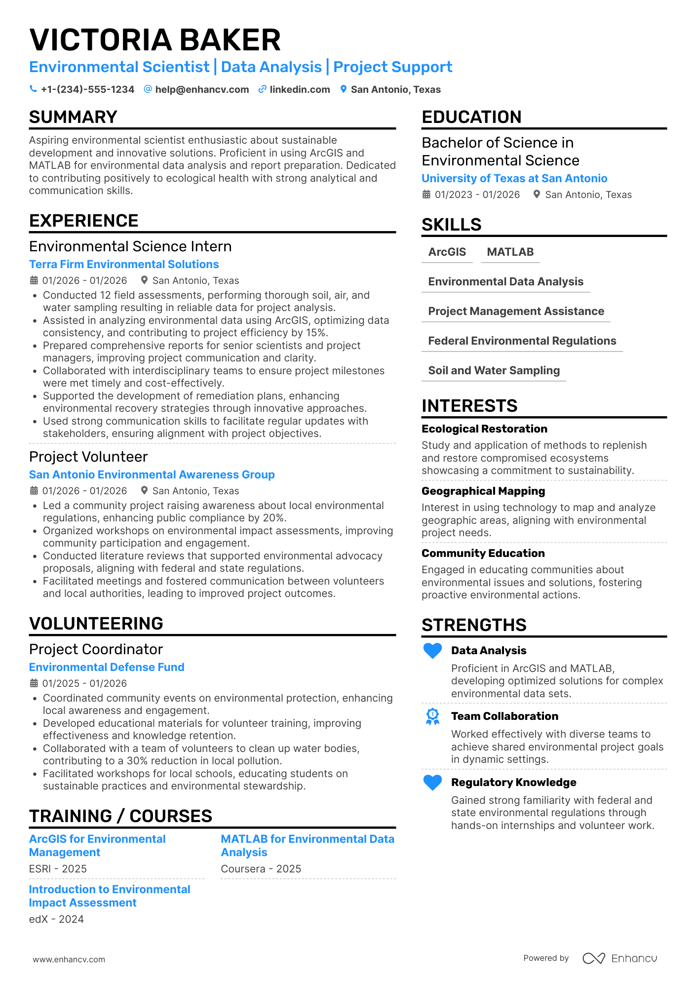 Undergraduate Environmental Scientist Resume Example