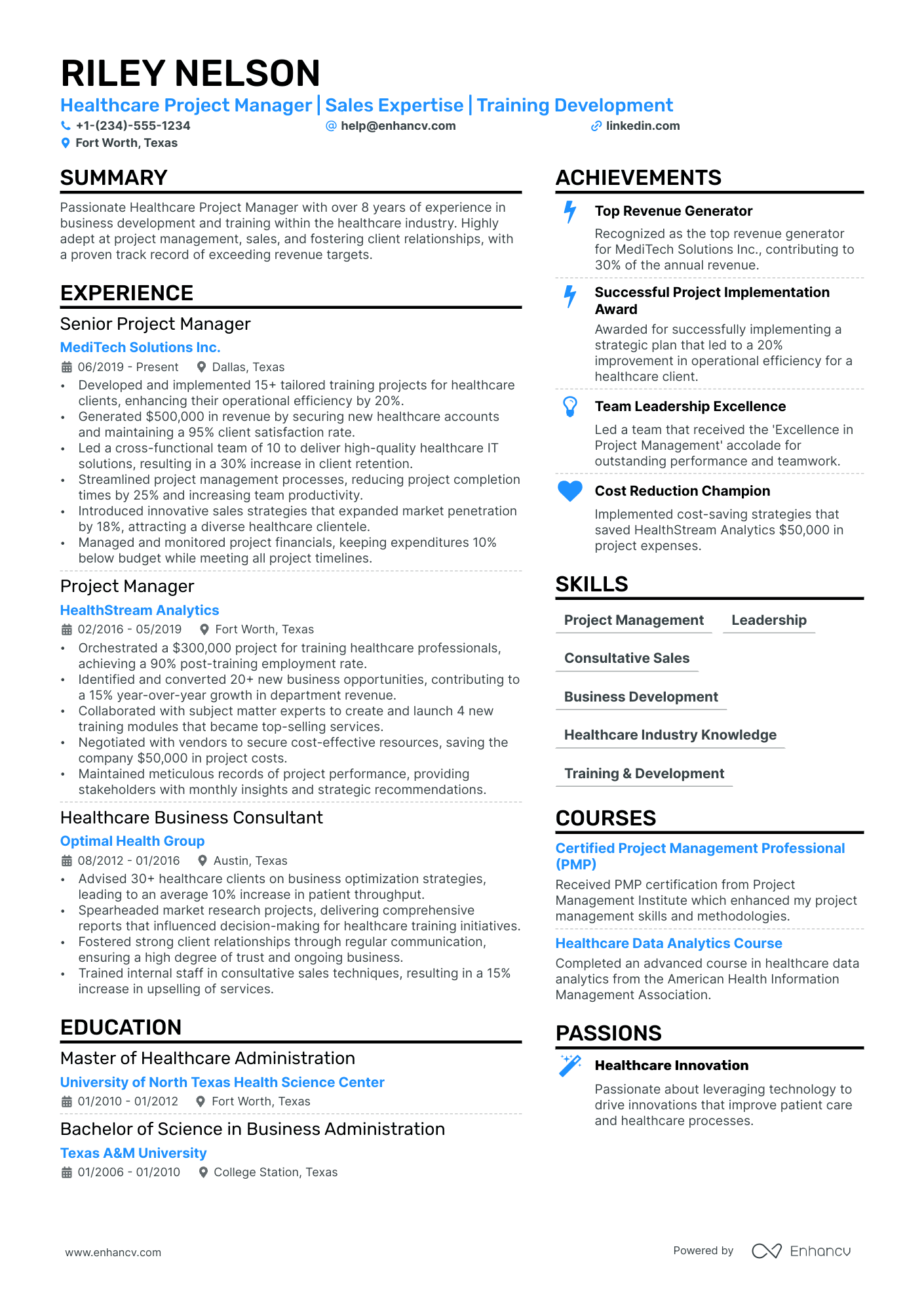 Healthcare Project Manager Resume Example