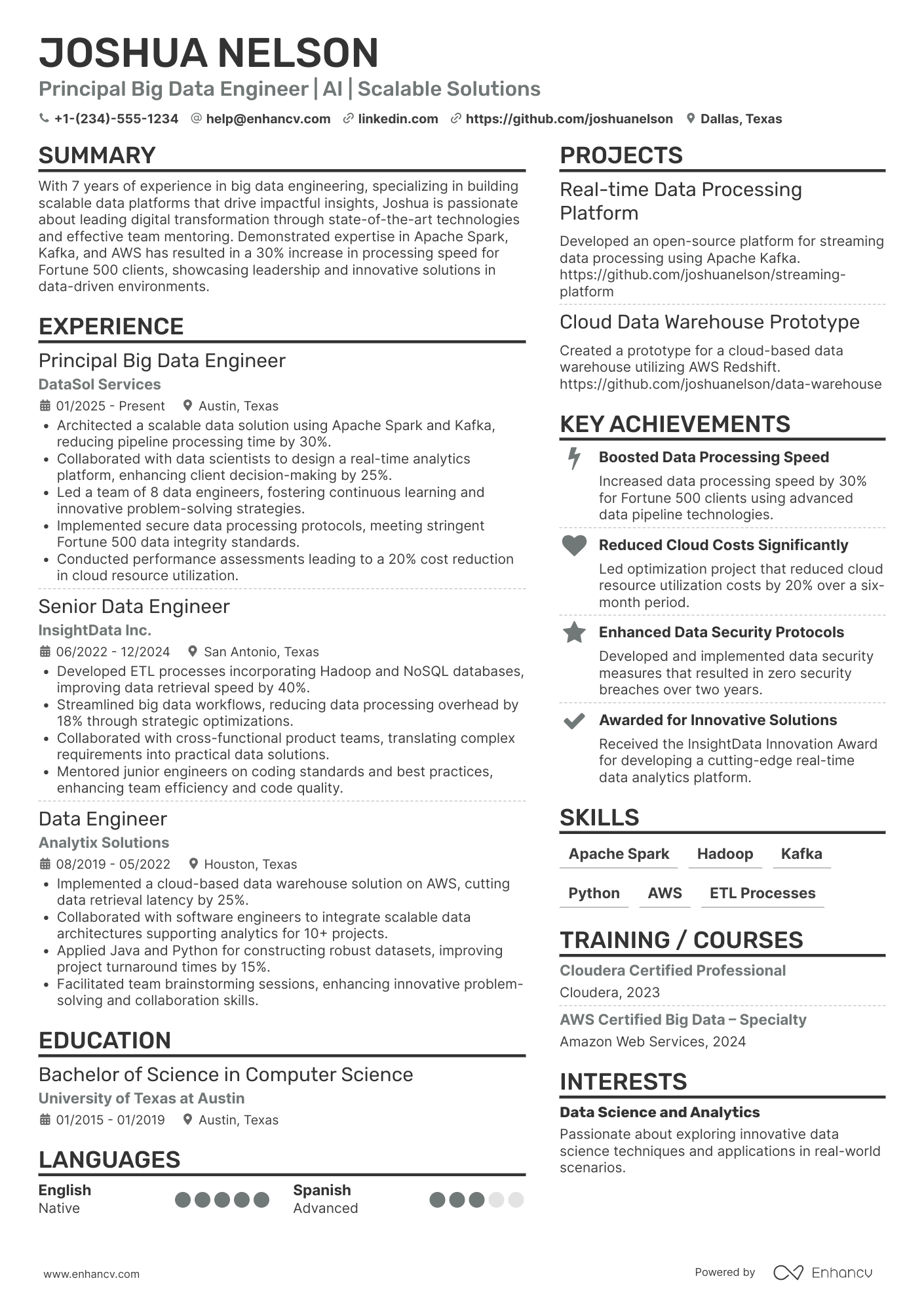Principal Big Data Engineer Resume Example