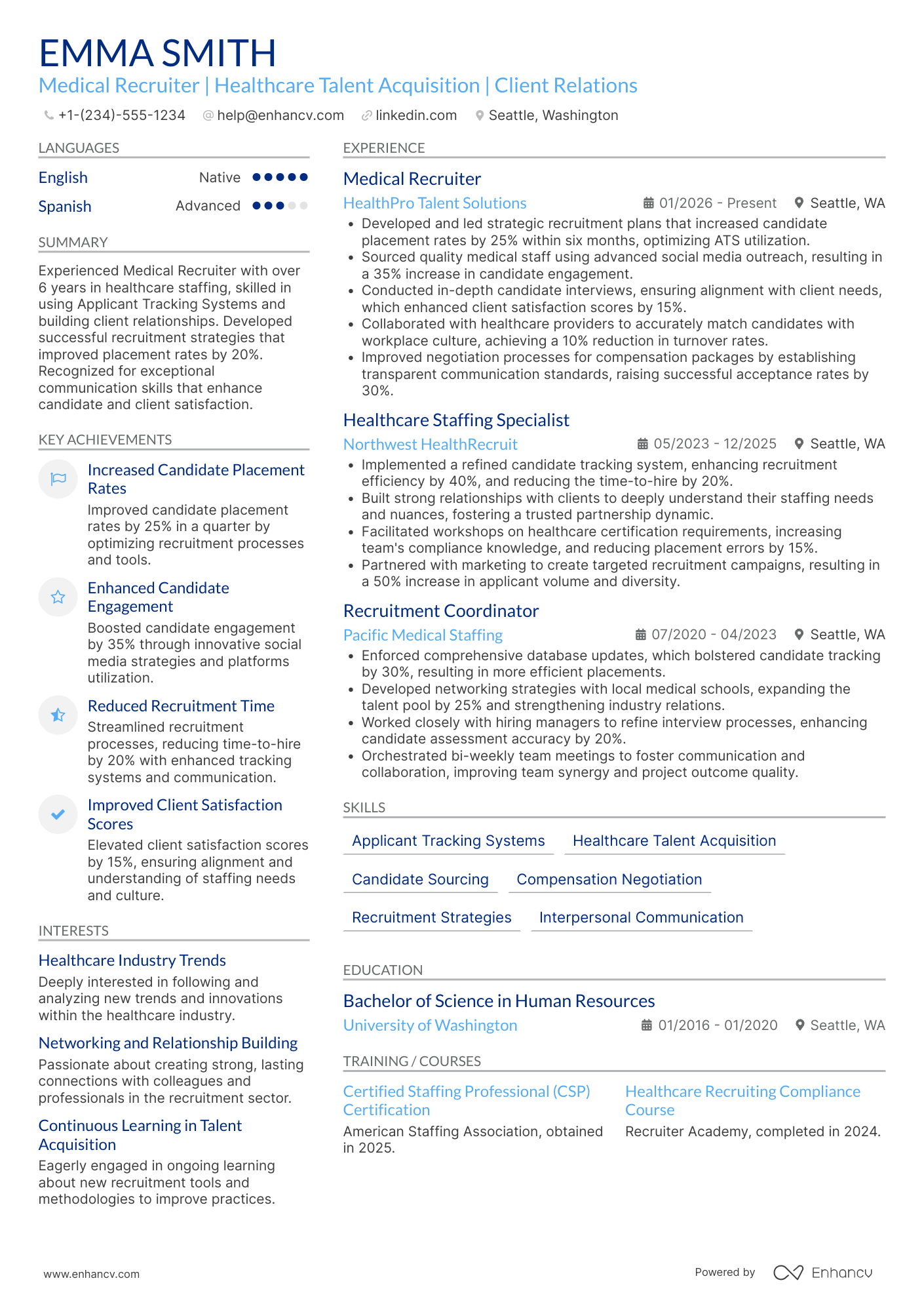 Medical Recruiter Resume Example