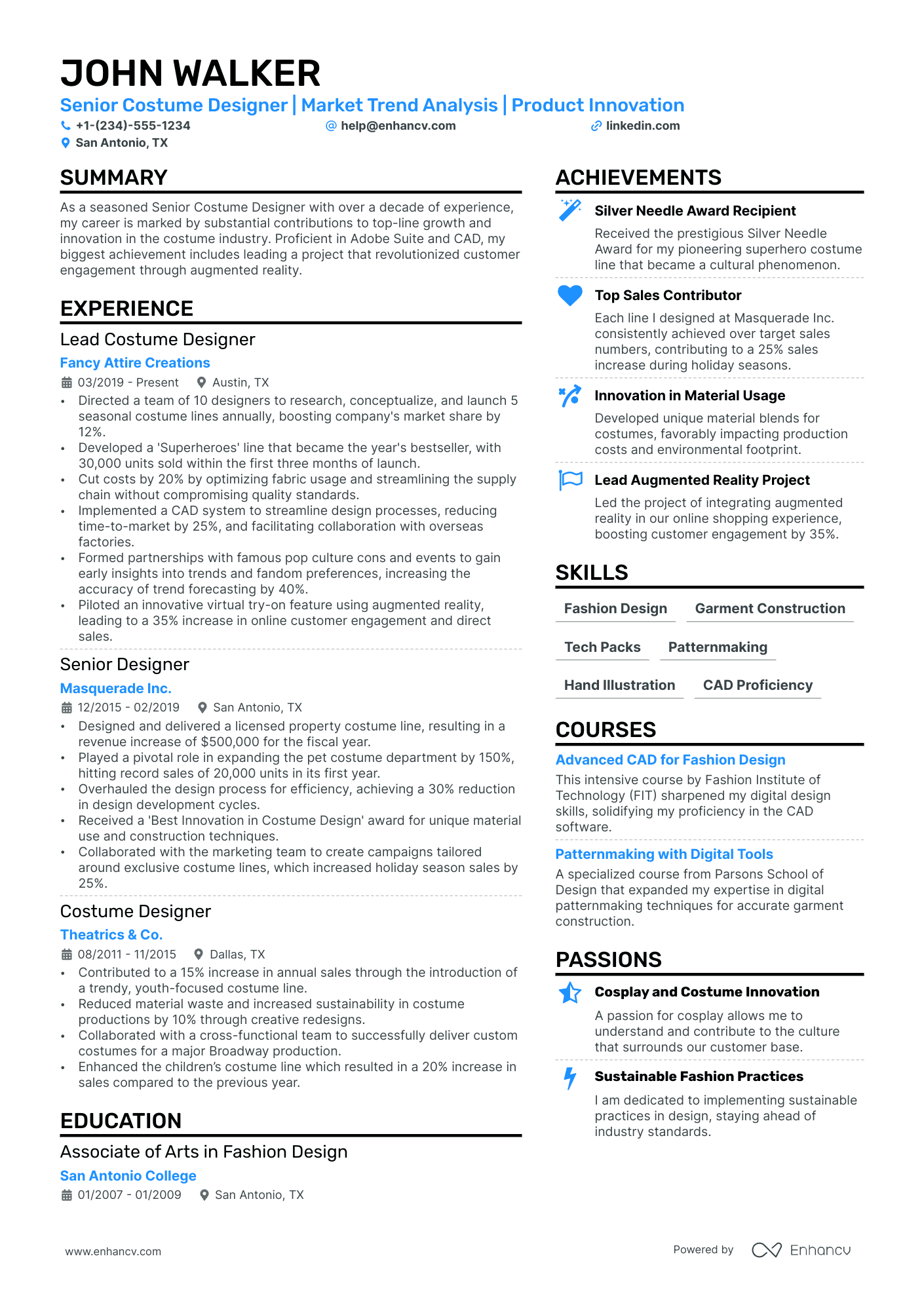 Costume Designer Resume Example