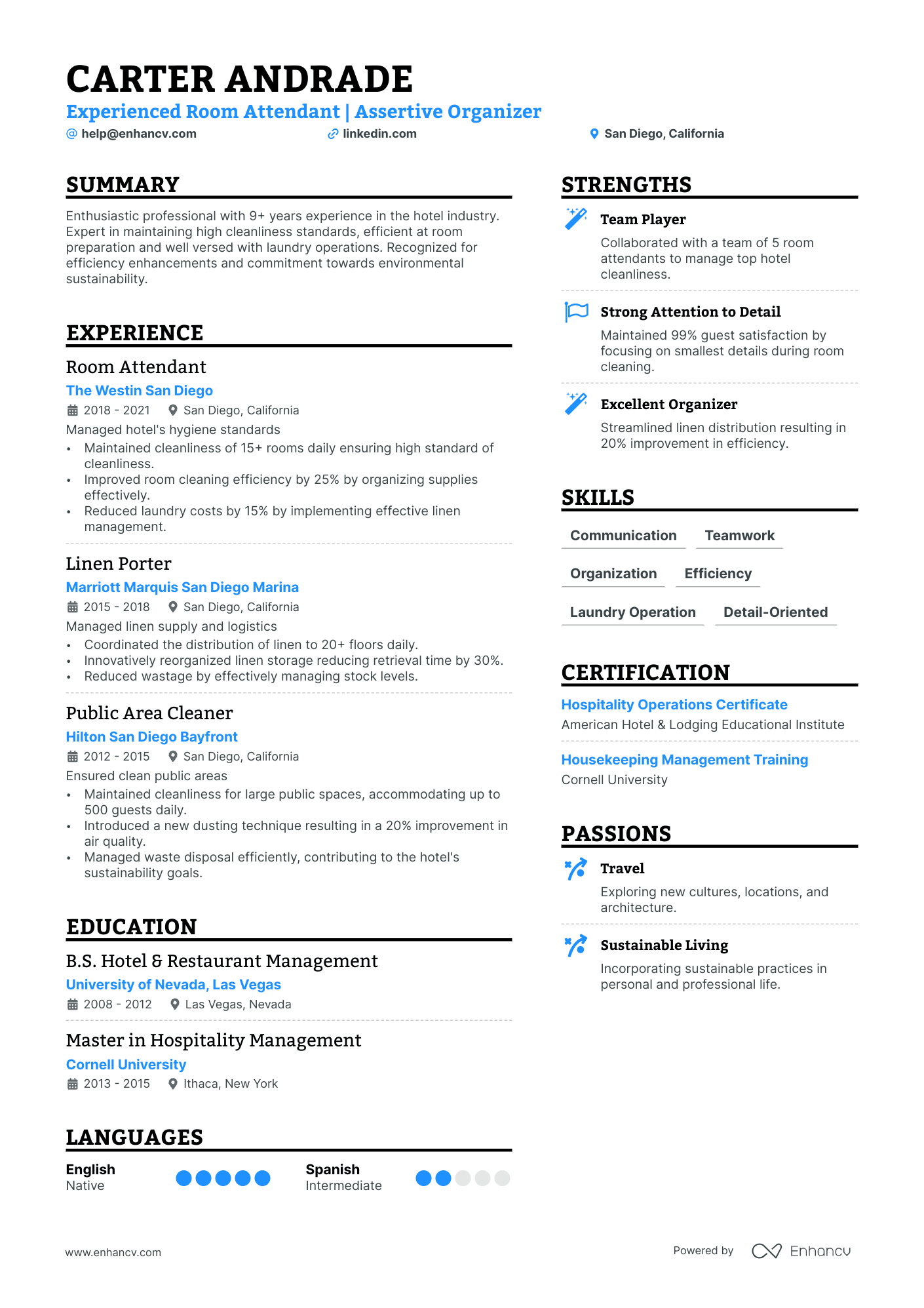 Hotel Housekeeping Resume Example