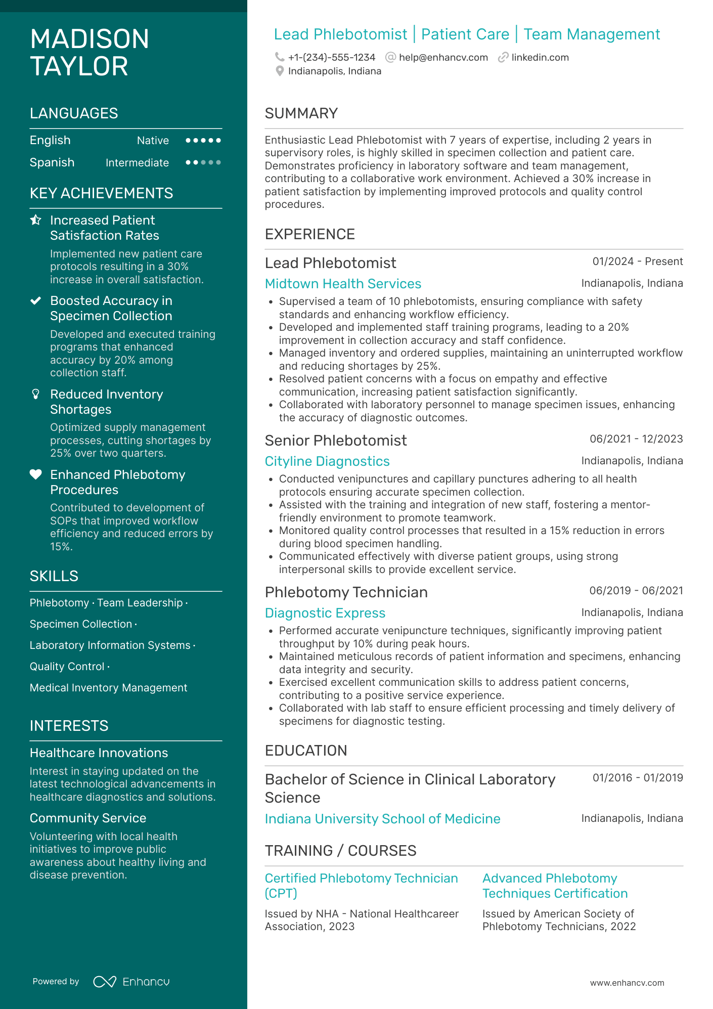 Lead Phlebotomist Resume Example