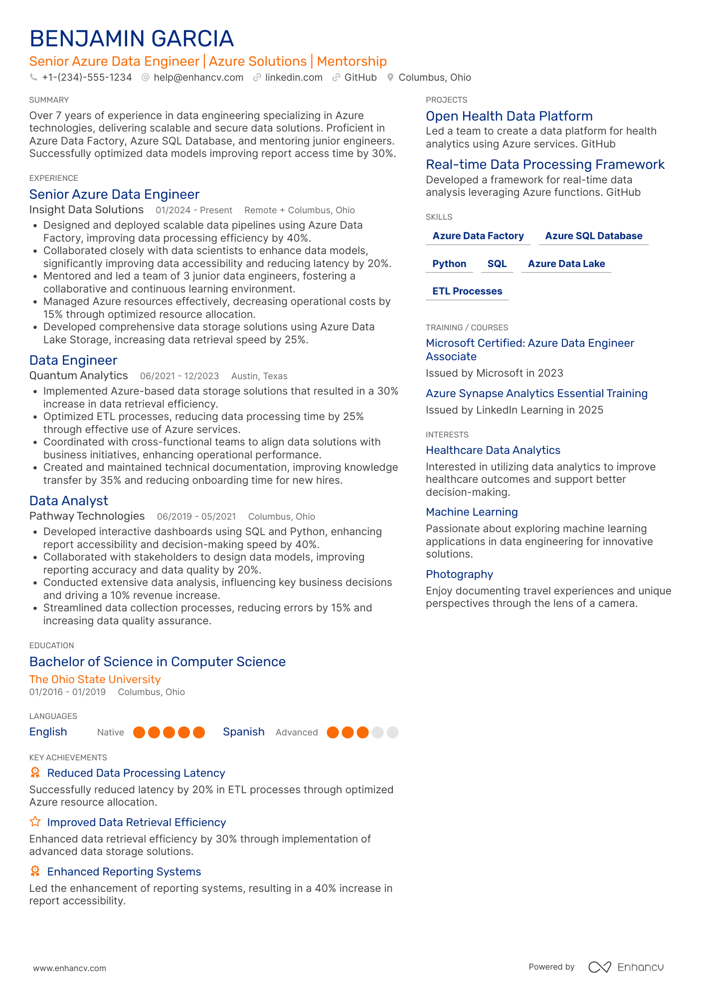 Senior Azure Data Engineer Resume Example