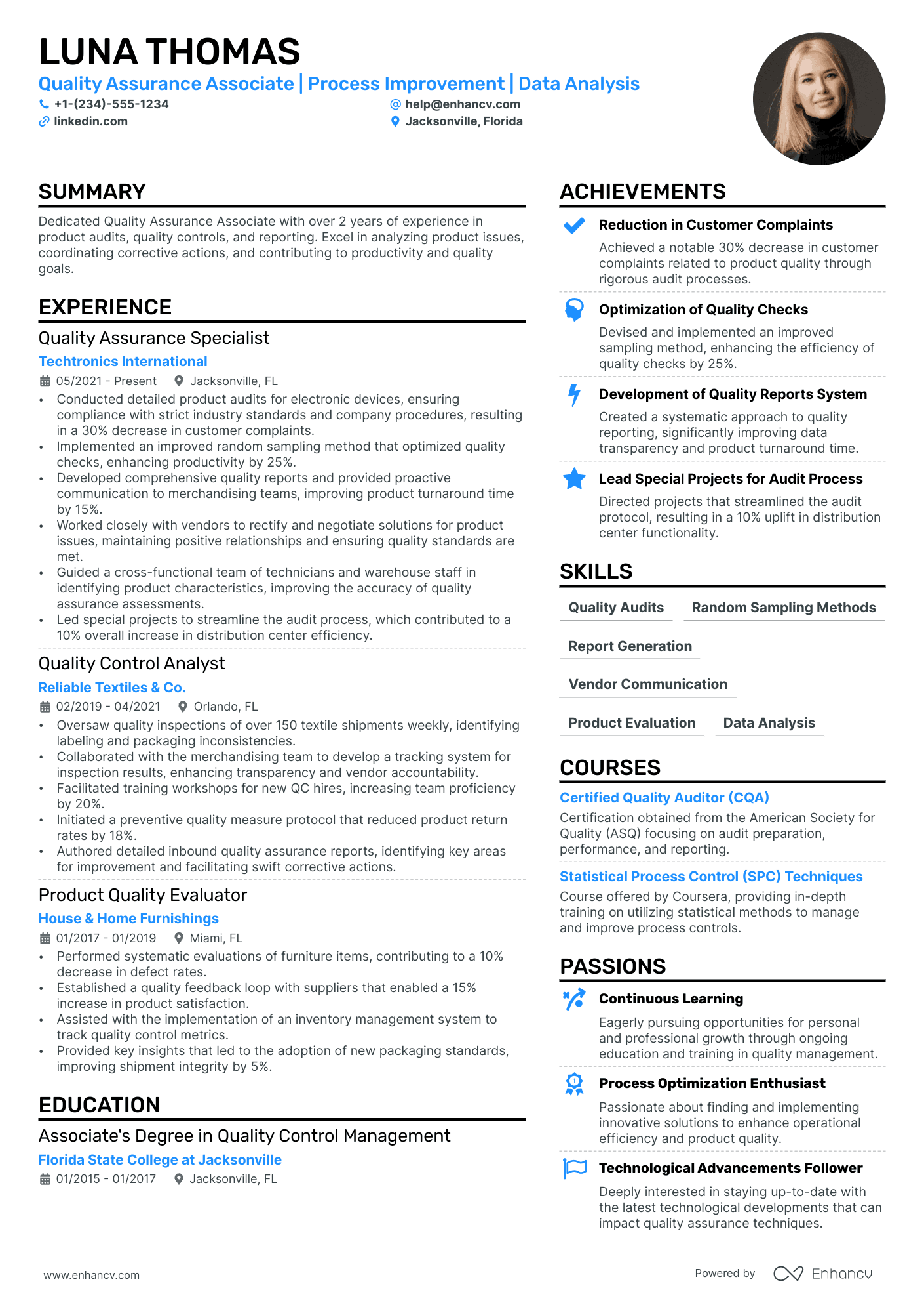 Quality Assurance Associate Resume Example