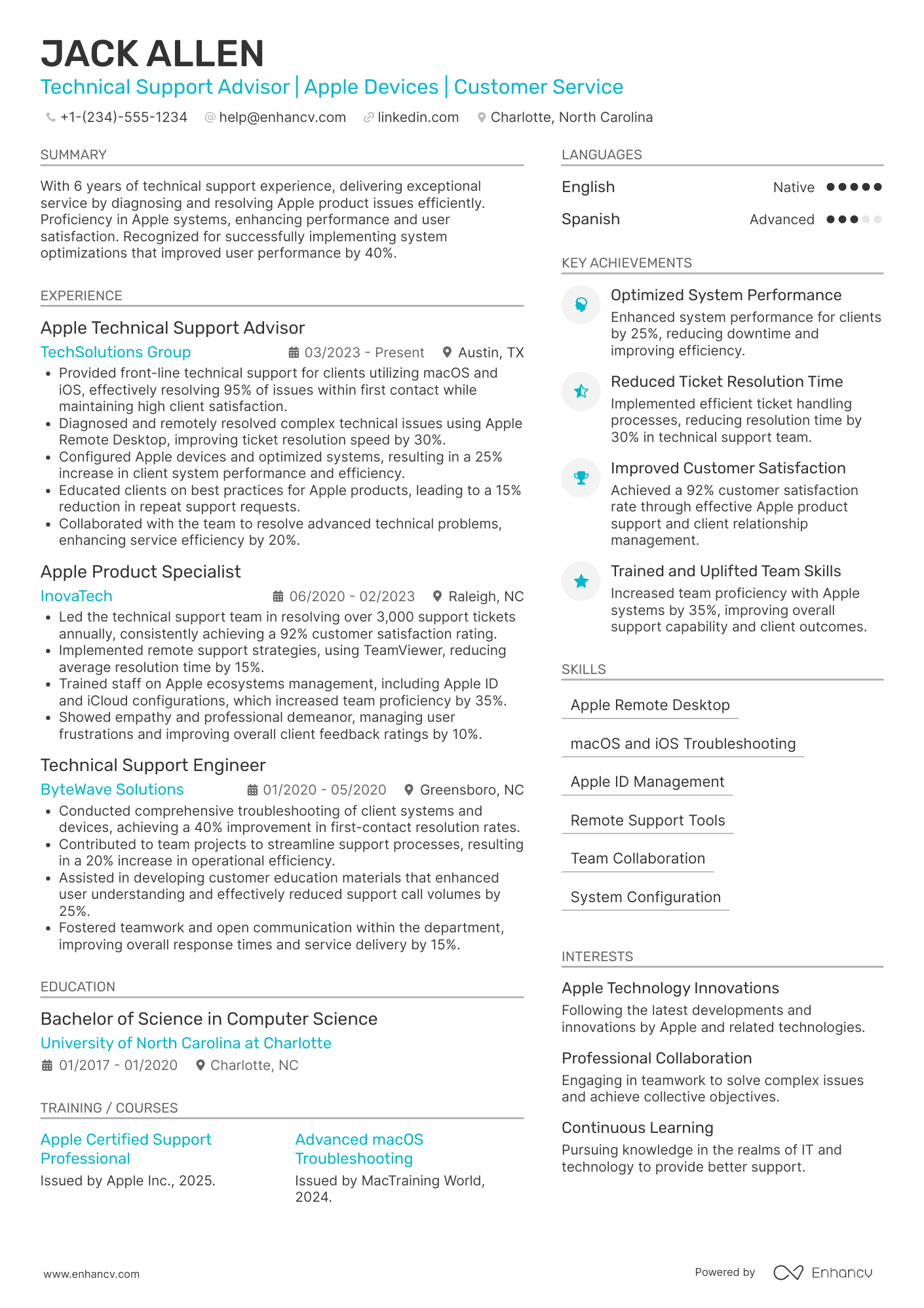Apple Technical Support Advisor Resume Example