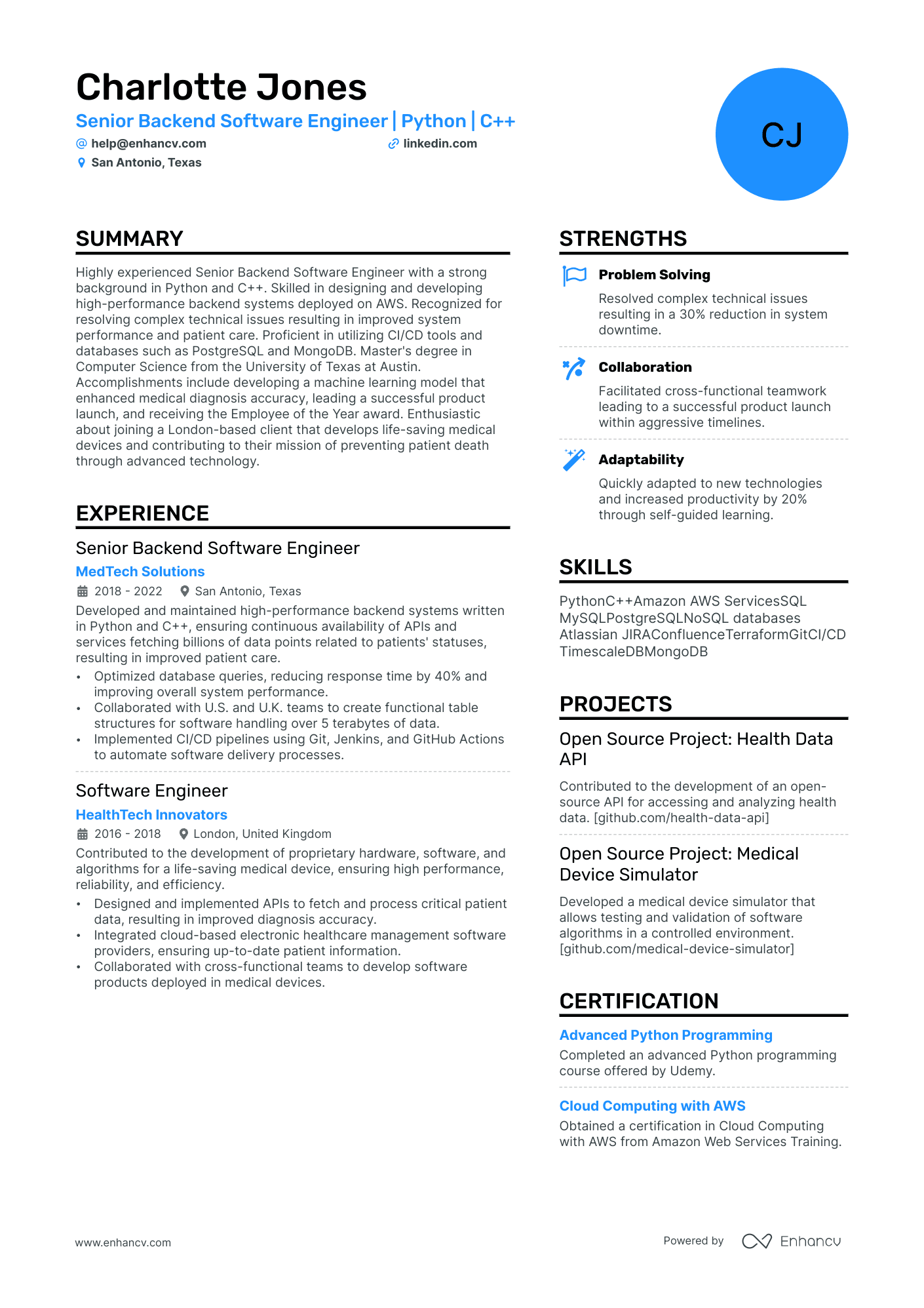 Senior Engineer Resume Example