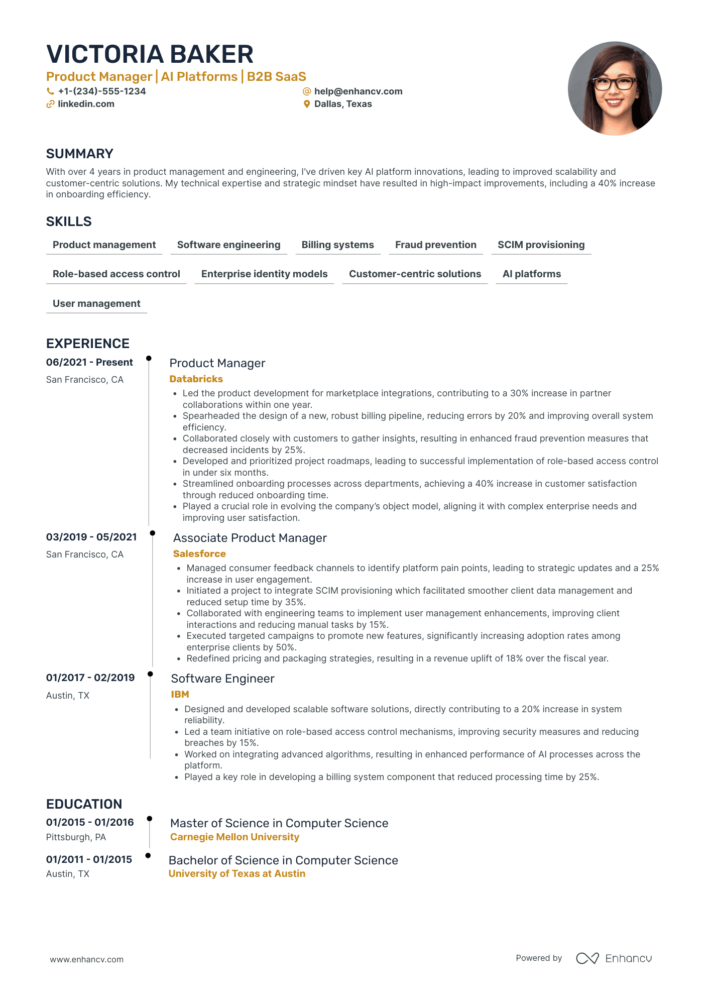 Platform Product Manager Resume Example