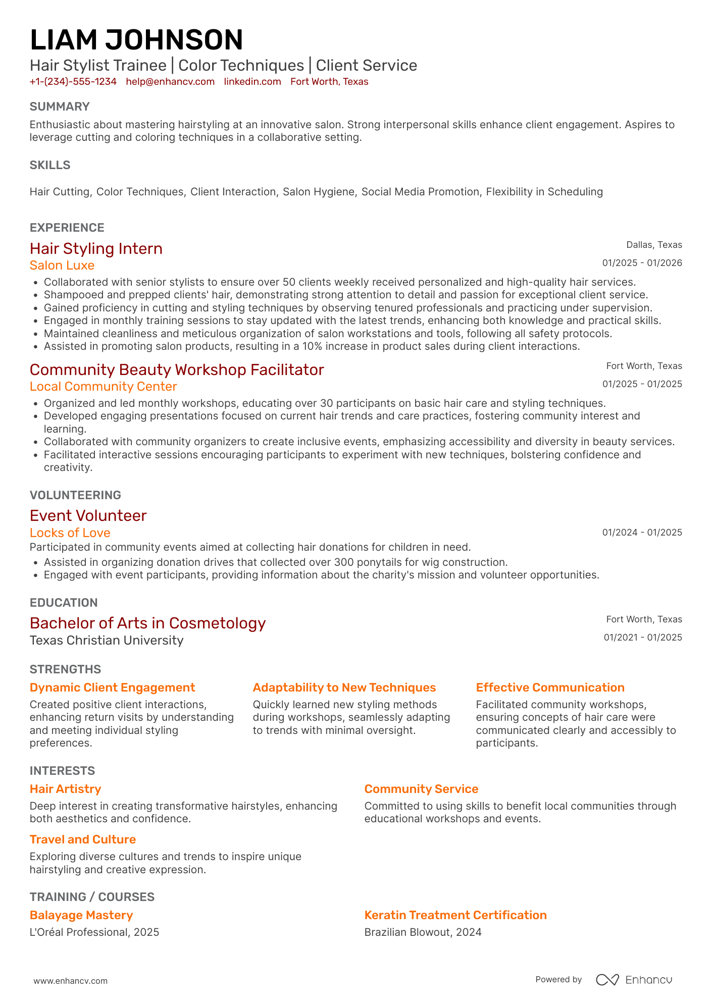Hair Stylist Trainee Resume Example
