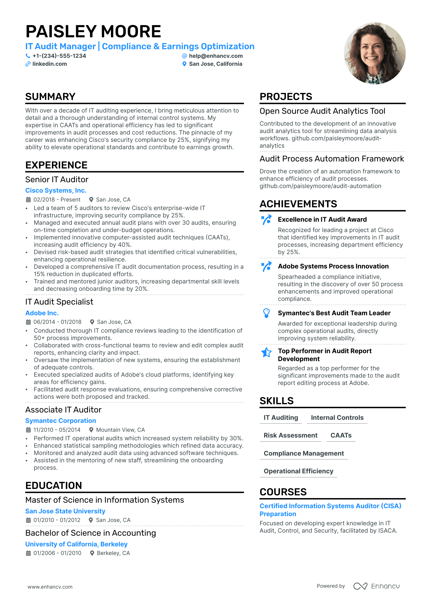 IT Audit Manager Resume Example