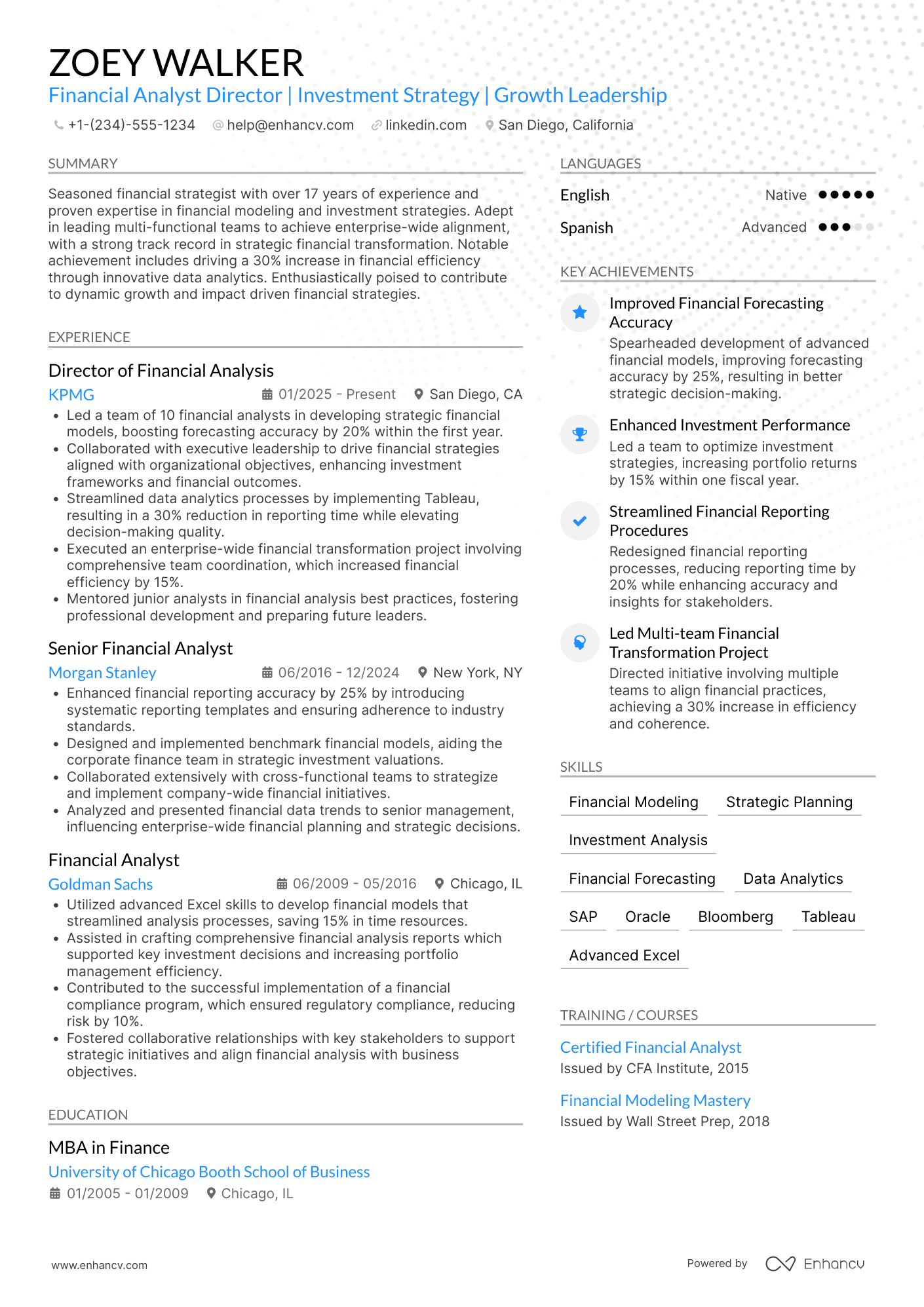 Financial Analyst Director Resume Example